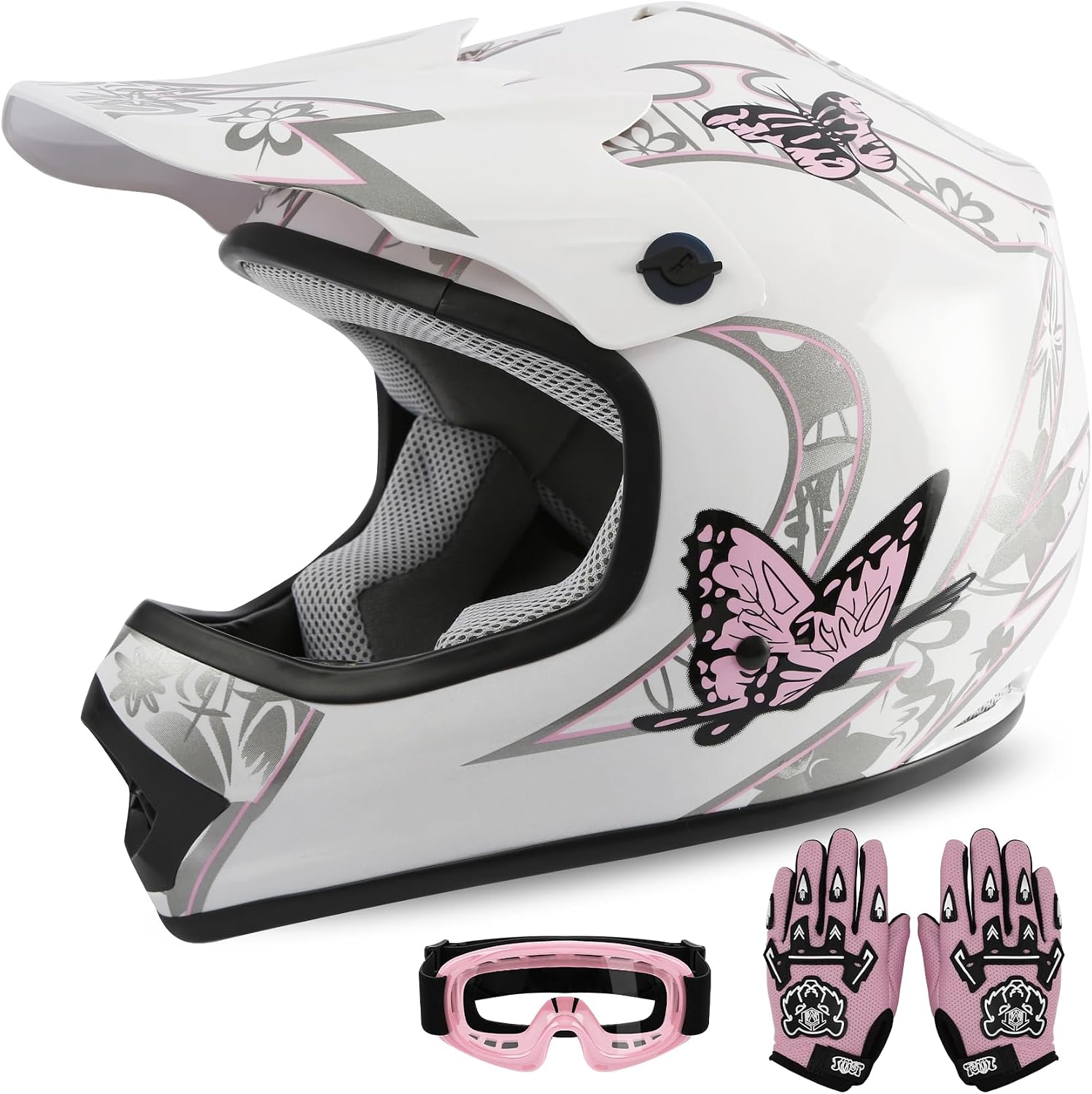 Kids Dirt Bike Helmet Youth Motorcycle Helmet DOT-Certified Full Face Helmets for Motocross ATV Off-Road Street Bike with Goggles & Gloves, Blue Flame Medium | Motorcycle Riding Gear included Goggles & Gloves, Ultra-Lightweight, For ATV UTV Off-Road, Blu…