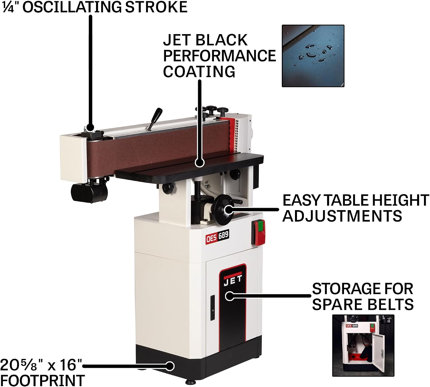 JET Black 6" x 89" Oscillating Edge Sander, 1-3/4 HP, 115/230V 1Ph (Model OES-689-BLK)