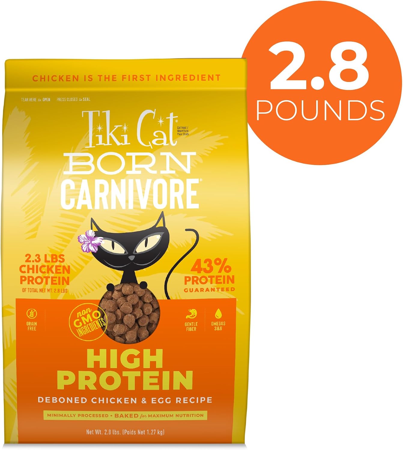 Tiki Cat Born Carnivore Dry Cat Food, Deboned Chicken & Egg, 2.8 lbs. Bag