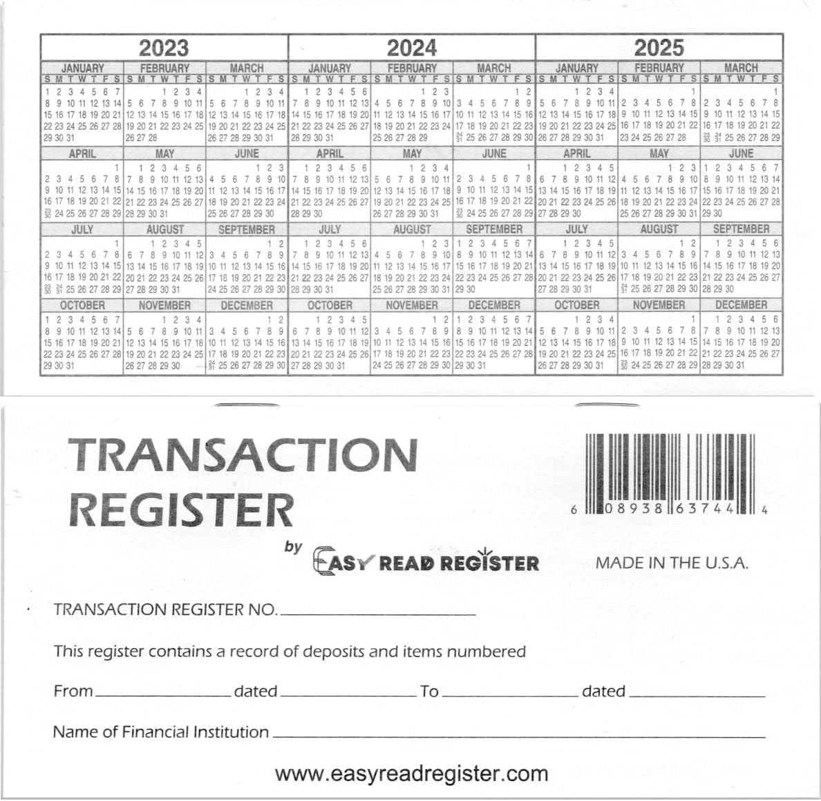 Checkbook Register, Made in The USA, Check Registers for Personal, Blank Ledger Transaction Registers for Personal or Business Bank, Check Register Book (23-24-25 Calendars, 10)