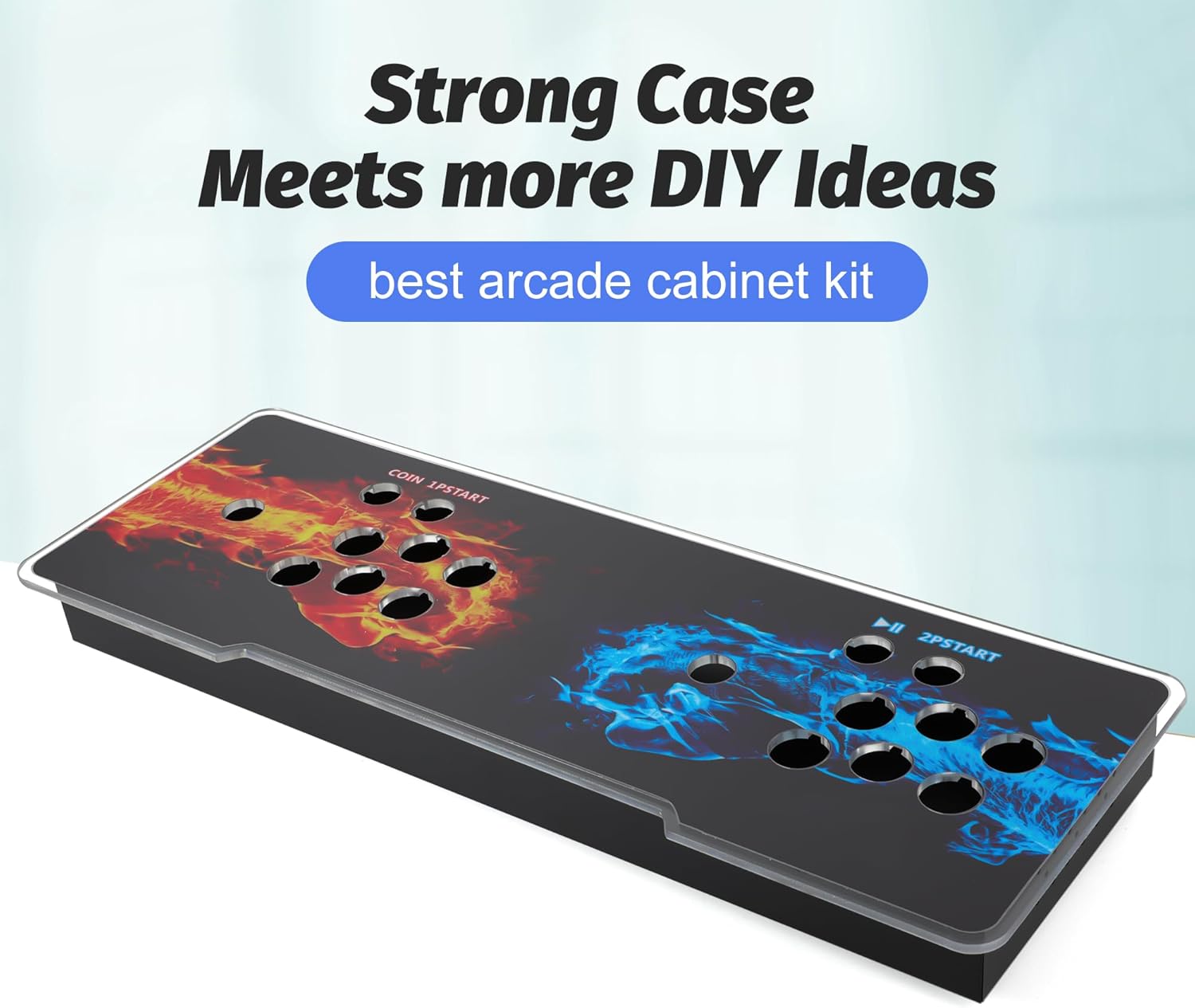 Sturdy DIY Arcade Console Kit - Metal Base and Acrylic Panel, 2 Player Video Game Machine Case, Supports 8 Buttons Each