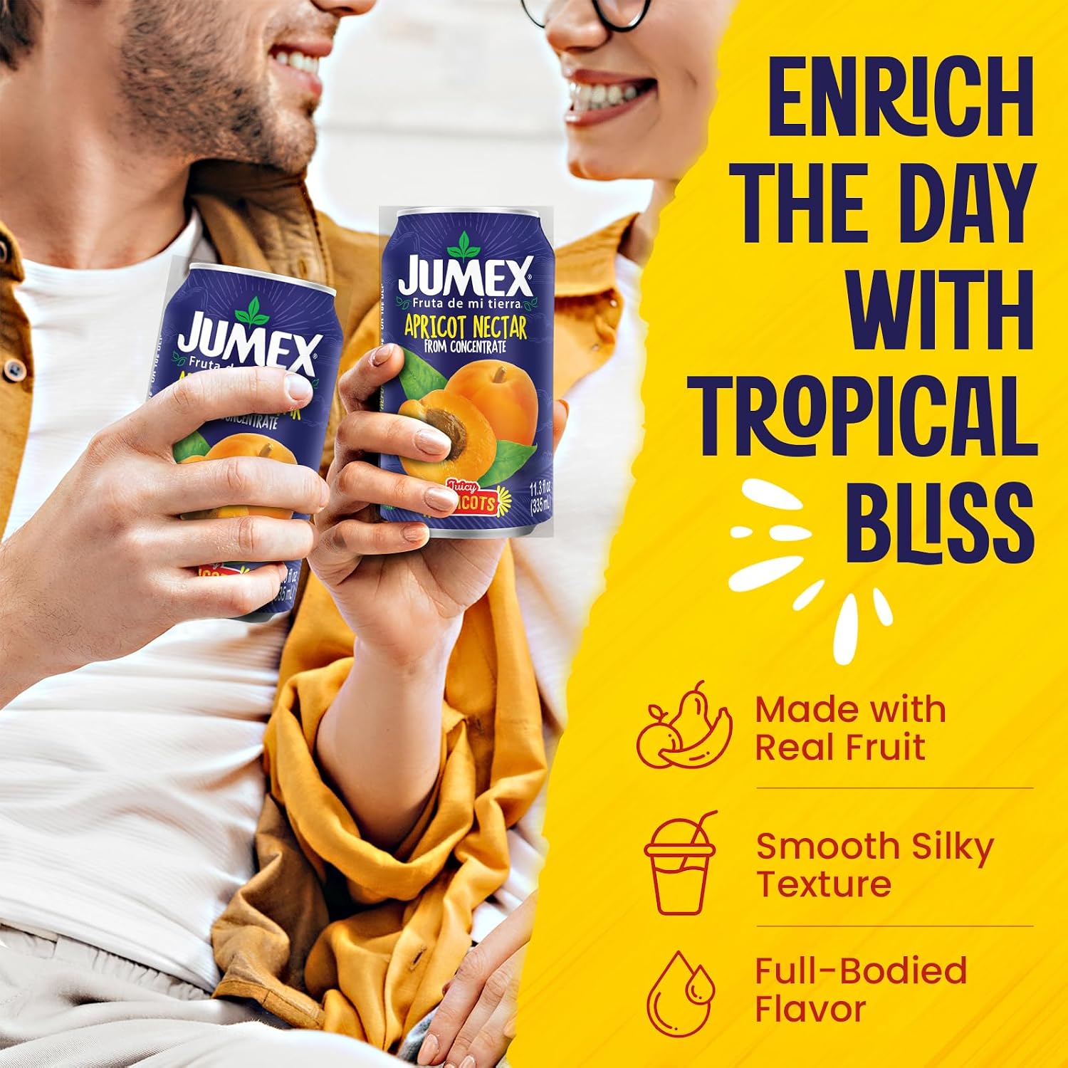 Jumex Mango Nectar Juice & Peach Nectar - Made with Fresh Fruit Puree - Tropical Fruit Juice Concentrate for Smoothie Mix, Cocktail Mixers & Kids Beverages - 11.3oz, 12 Pack Canned Drinks
