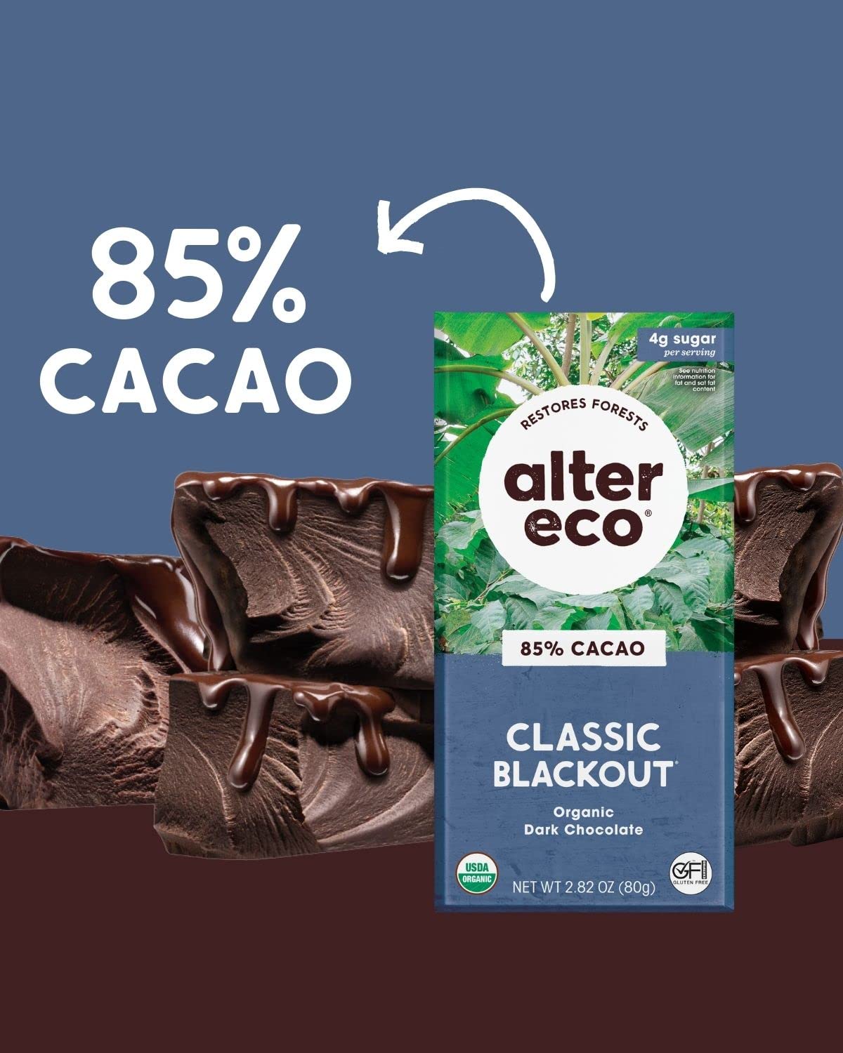 Alter Eco | Classic Blackout | 85% Pure Dark Cocoa, Fair Trade, Organic, Non-GMO, Gluten Free Dark Chocolate Bar, 12 Bars