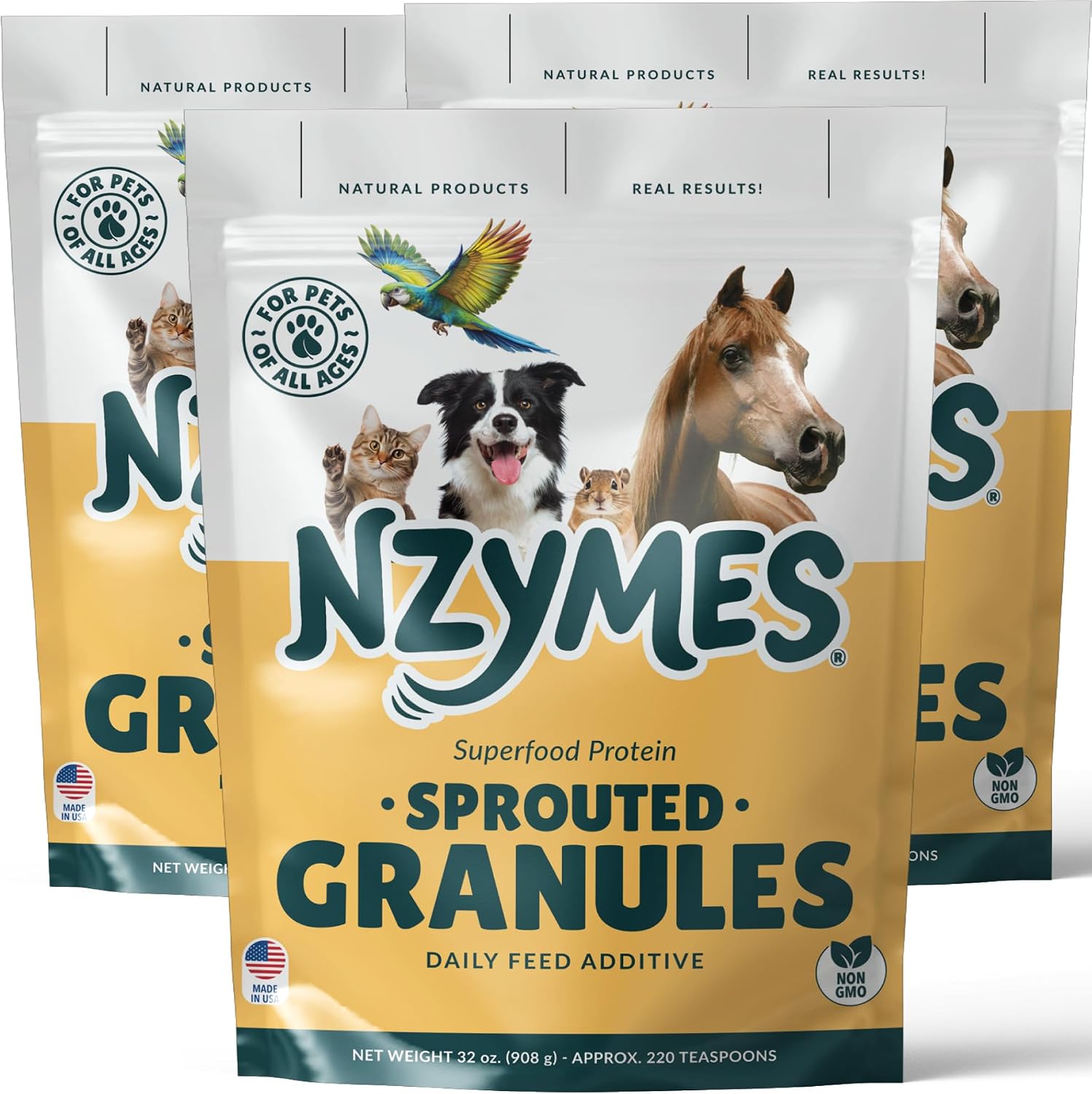 Nzymes® Sprouted Granules 2LBS for Dogs, Cats, Horses. Raw Super Food Protein and Antioxidant Nutrition. Cost Effective Food Supplement Dog Health Supplies. Supports Healthy Joints. 220 Servings. USA