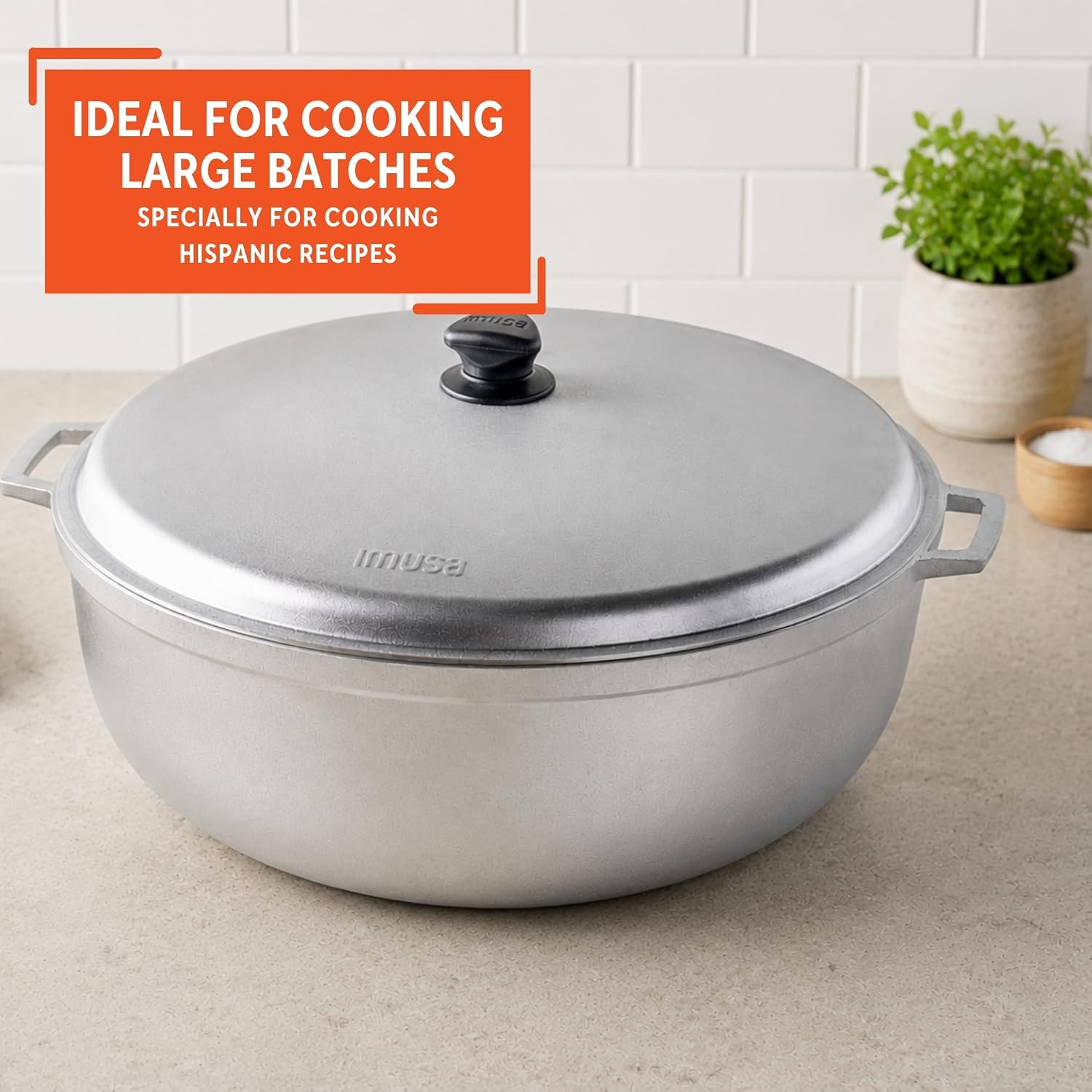 IMUSA USA 11.6Qt Jumbo Traditional Colombian Caldero, 11.6 Quart, Silver | Nonstick Finish, Glass Lid with Easy-Grip Handles, Ideal for Rice and Stews, Great for Family Meals