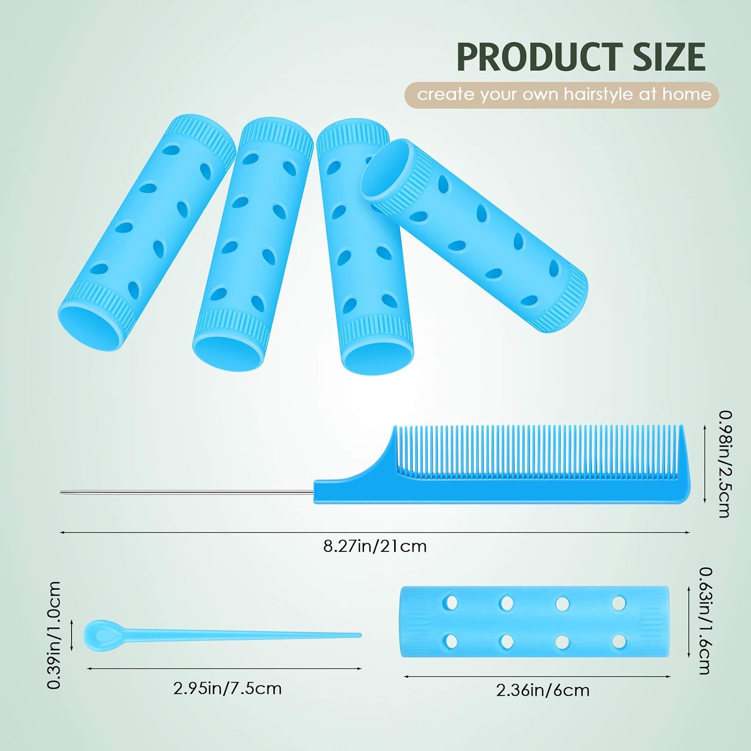 Syhood 29 Pcs Small Hair Rollers 0.63 Inch Plastic Curlers with Comb, Blue