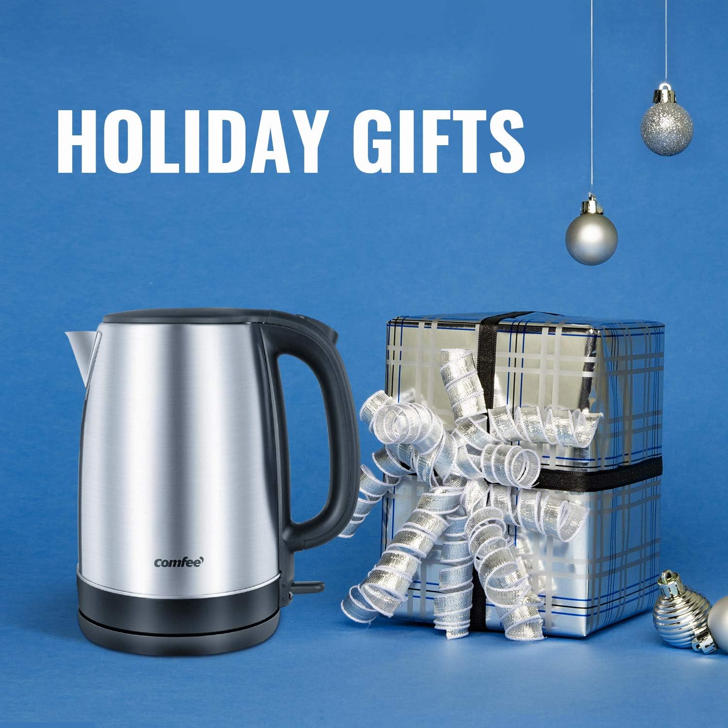 Comfee 1.7L Stainless Steel Electric Tea Kettle, BPA-Free Hot Water Boiler, Cordless with LED Light, Auto Shut-Off and Boil-Dry Protection