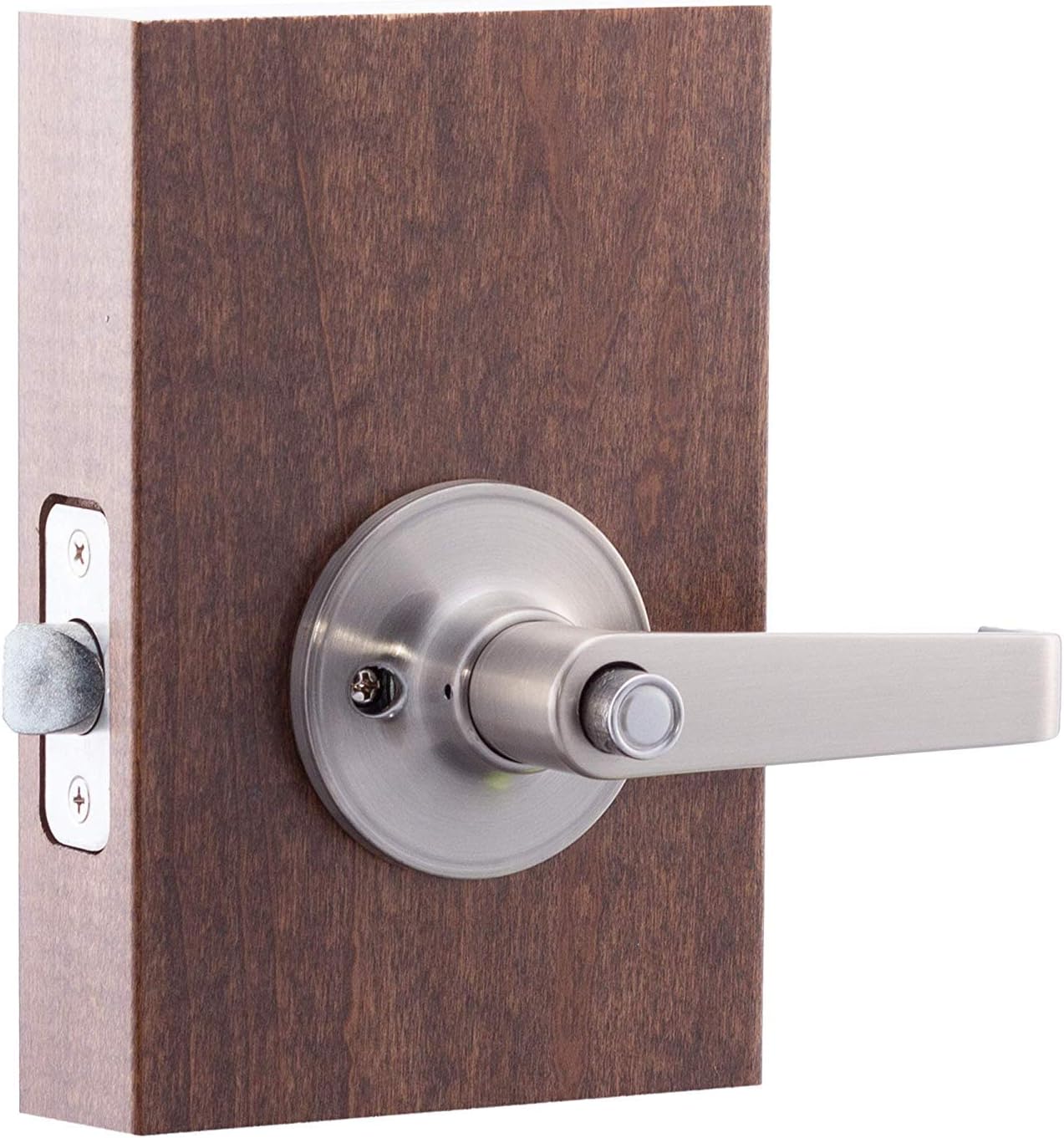 Copper Creek Avery Privacy Lever, Satin Nickel, Push Button Lock for Bedroom and Bathroom, ANSI Grade 3, Reversible Keyless Interior Door Handle