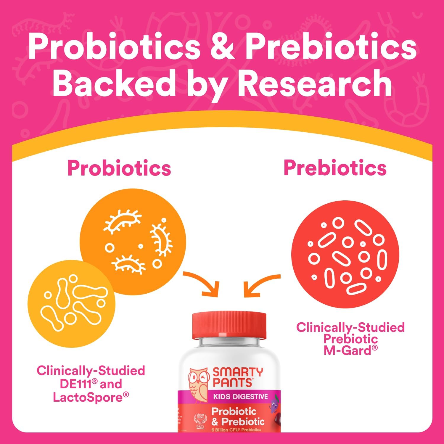 SmartyPants Kids Probiotic & Prebiotic Gummies for Digestive Health: Gut Health Supplement, Clinically Studied Prebiotic for Immune Support, Strawberry, 60 Count (30 Day Supply)