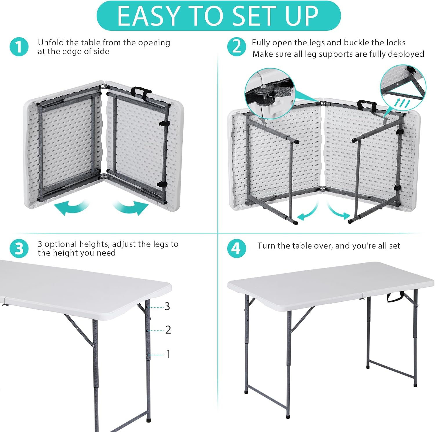 ZenStyle 3 ft Indoor Outdoor Heavy Duty Portable Plastic Folding Table