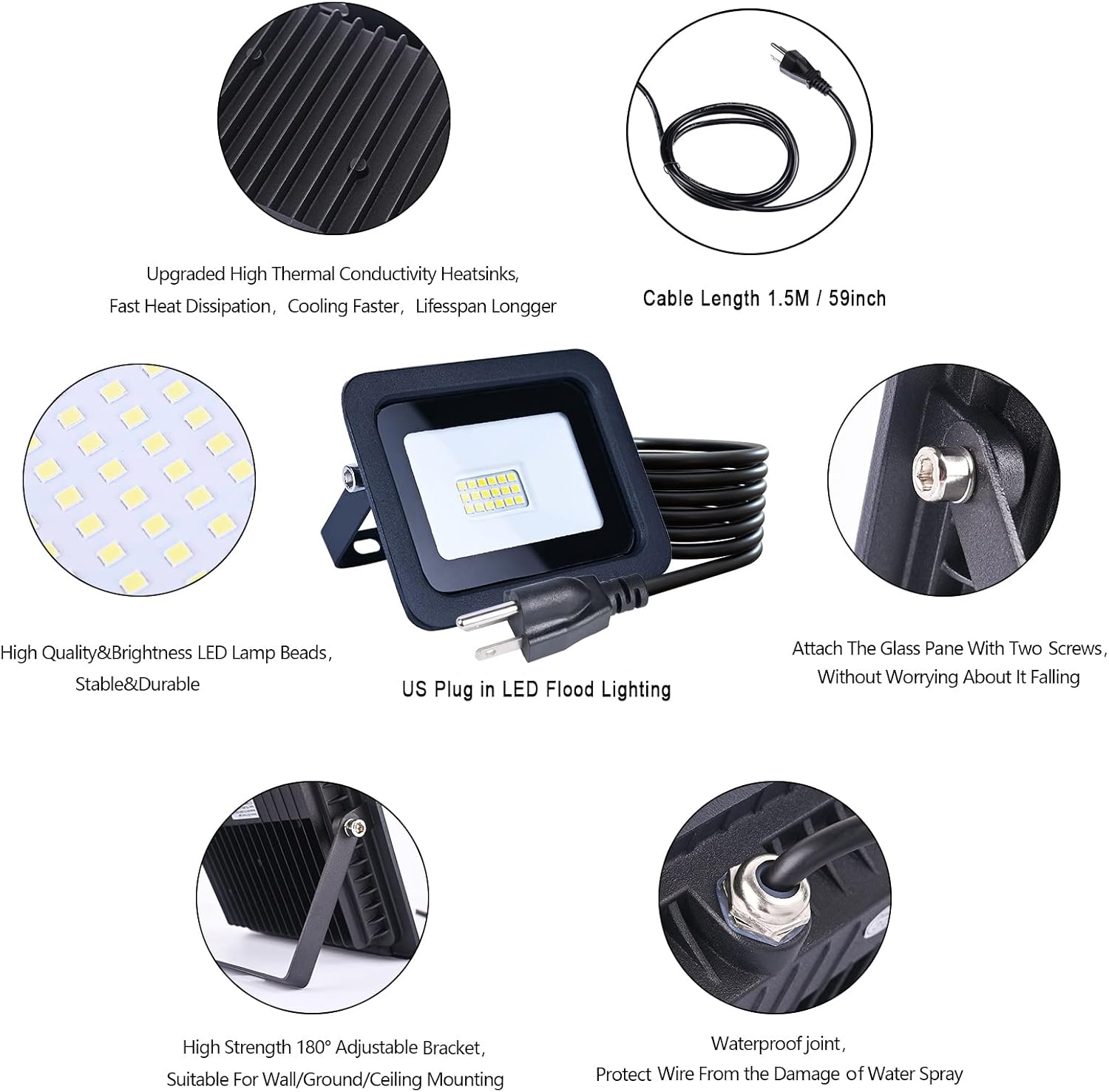 MIWAT 20W 2Pack LED Flood Light, White LED Work Light with Plug