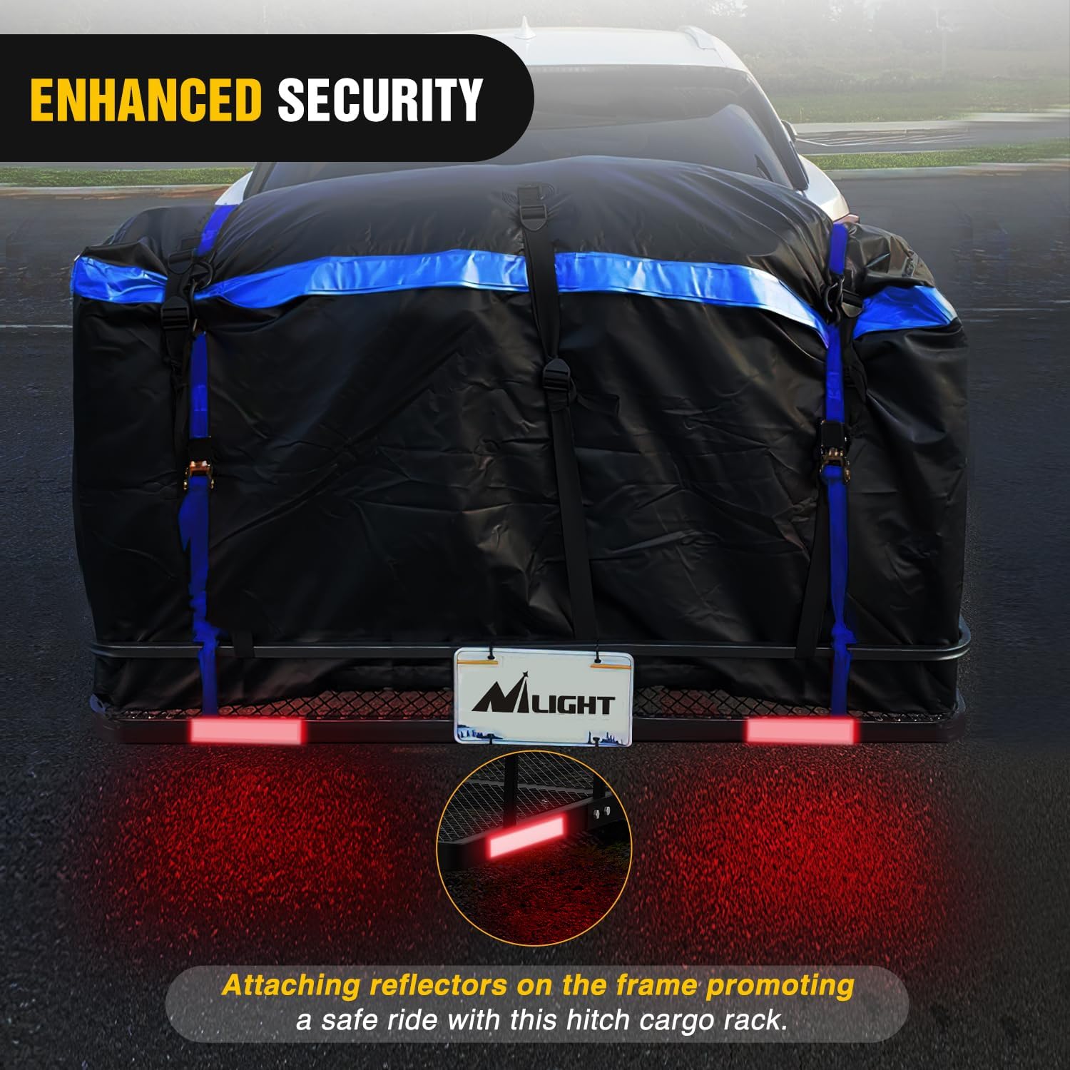 Nilight 32”×26”×4” RV Bumper Mounted Cargo Rack Carrier with Net Fits 4-inch or 4-1/2-inch Bumpers Heavy Duty Luggage Holder Basket for RV Camping Traveling Capacity 350LBS