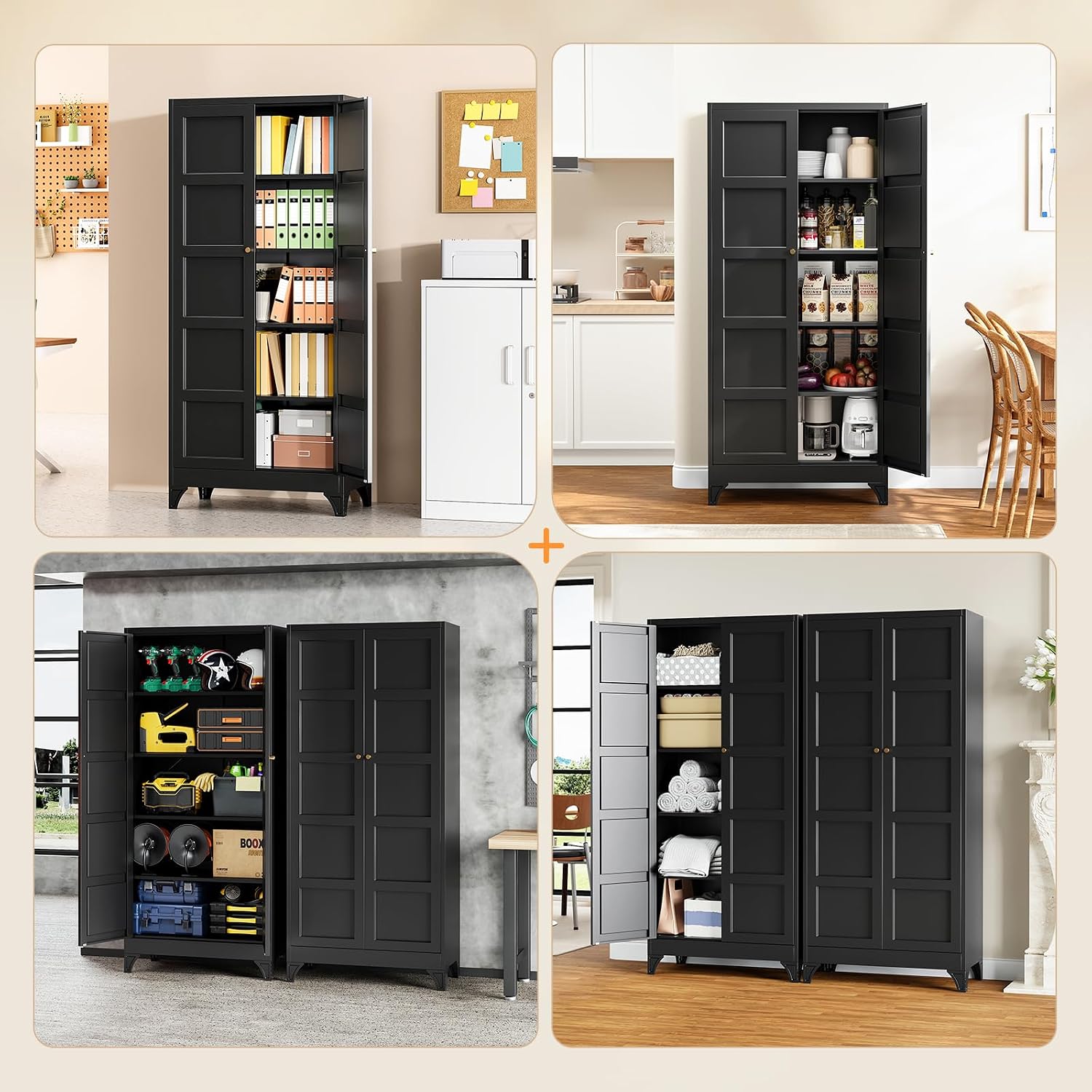 Metal Storage Cabinet with 2 Doors and 4 Adjustable Shelves - 61" White Kitchen Pantry Storage 5-Tier Tall Steel Cabinets Locker for Kitchen, Living Room, Dining Room