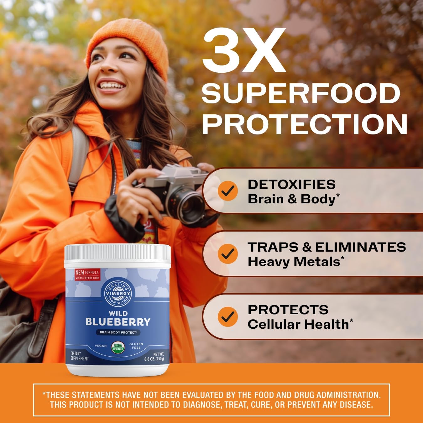 Vimergy Wild Blueberry Powder, Non-GMO, Vegan, Organic, 250g, 62 Servings | Antioxidant Used in Heavy Metal Detox Smoothie, Protects Brain Cells*, Gluten-Free