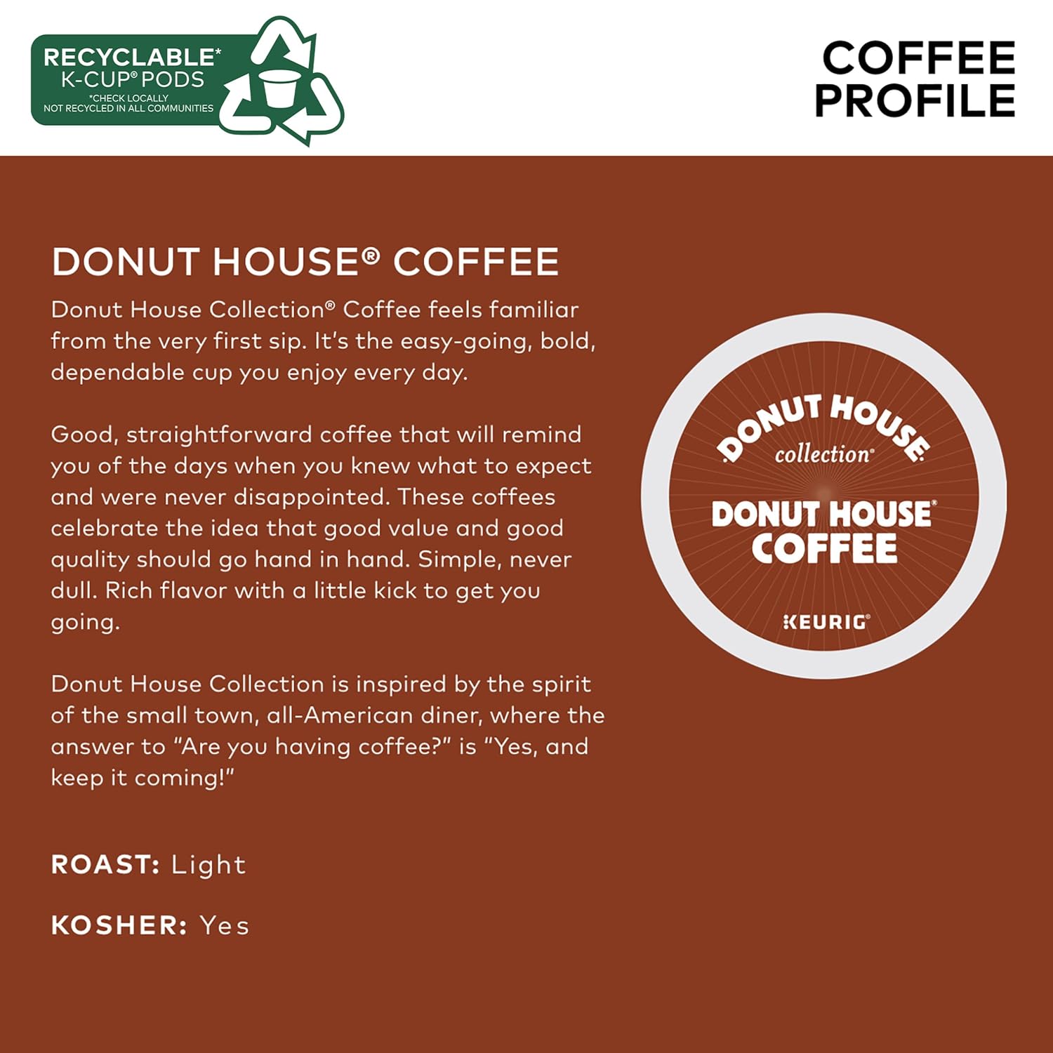 Donut House Collection Chocolate Glazed Donut, Single-Serve Keurig K-Cup Pods, Flavored Light Roast Coffee, 24 Count