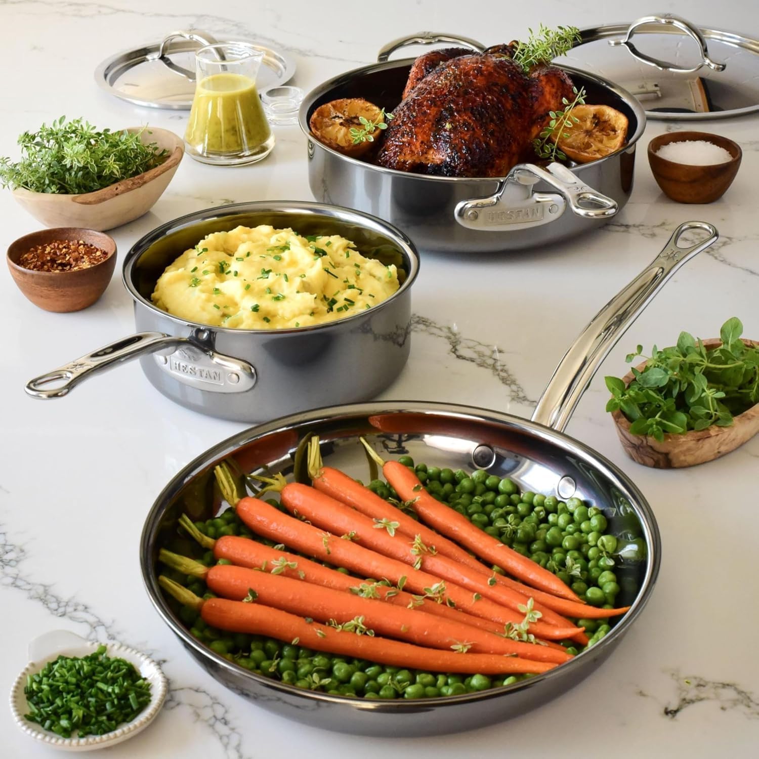 Hestan NanoBond Molecular Titanium 5-Piece Cookware Set - PFAS-Free Stainless Steel, 4x Stronger, 1050°F Safe, Induction Compatible