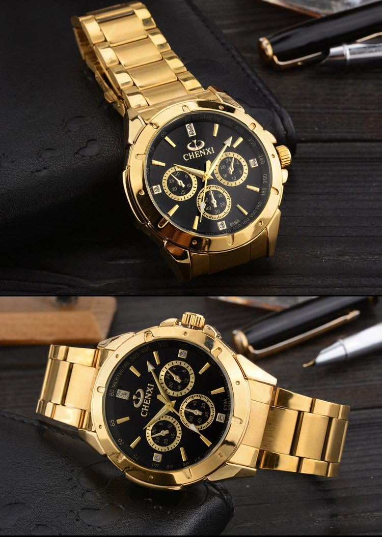 DREAMING Q&P Fq-005 Classic Style Gold Stainless Steel Mens Wrist Watches with Crystals for Man
