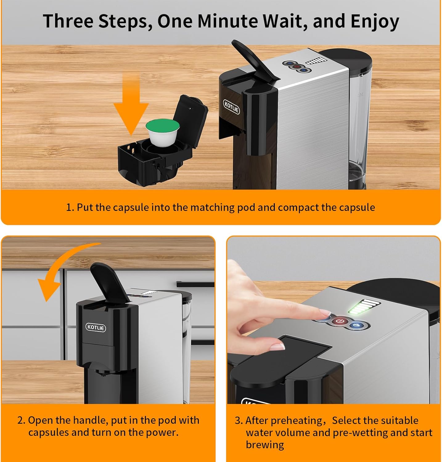 KOTLIE 19Bar Pressure Single Serve Coffee Maker, Multifunctional 5in1 Coffee Machine for NES* Original/Dolce Gusto/K cup/Ground Coffee/illy 44mm ESE