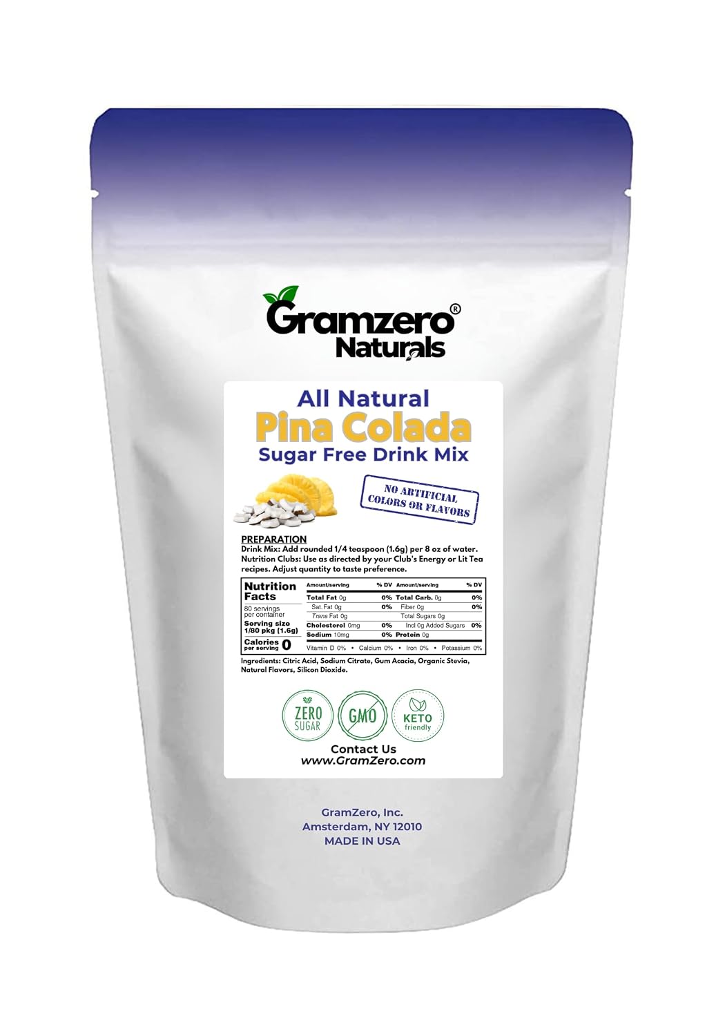 GramZero Raspberry Blush, Sugar Free Drink Mix, Pitcher Pack, Great For Nutrition Club Loaded Tea, Zero Calorie, Stevia Sweetened