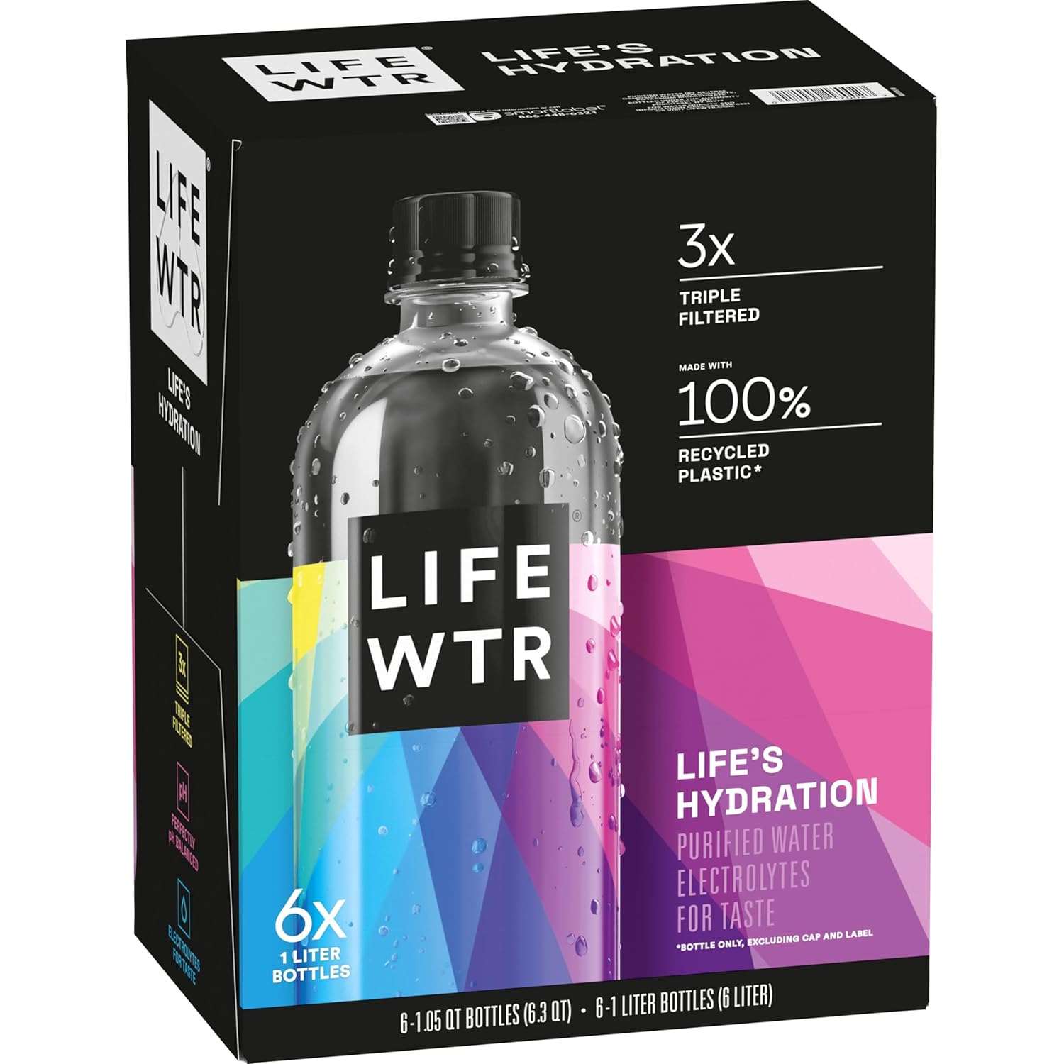 LIFEWTR Premium Purified Water, pH Balanced with Electrolytes, 100% recycled plastic bottles, 23.7 Fl Oz Flip Cap Bottles, 700 mL (Pack of 12)