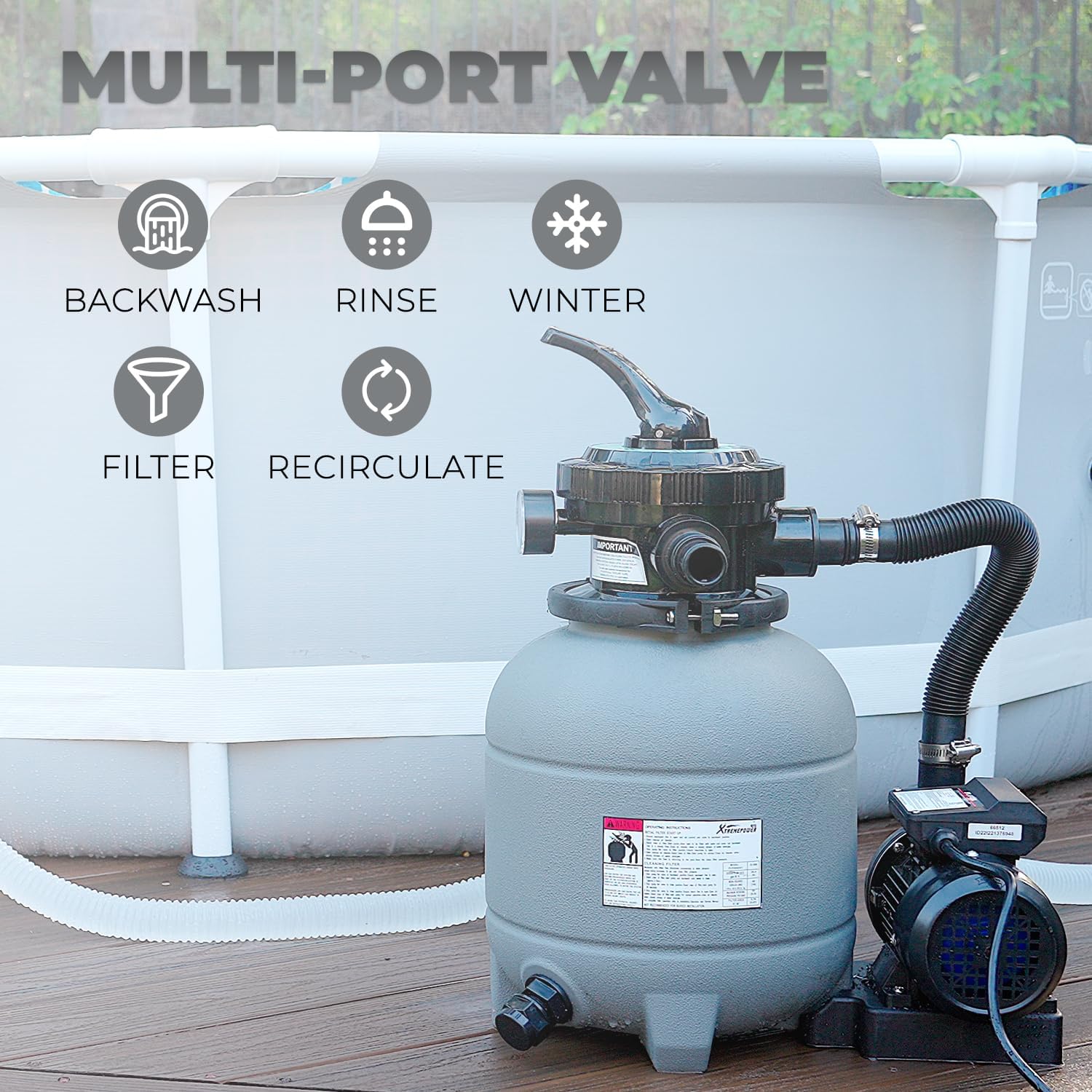 XtremepowerUS 13" Sand Filter Pump System for Above Ground Swimming Pool Self-Priming Pool Pump Multi-Port Valve, Strainer Basket 2, 400 GPH, Up to 10