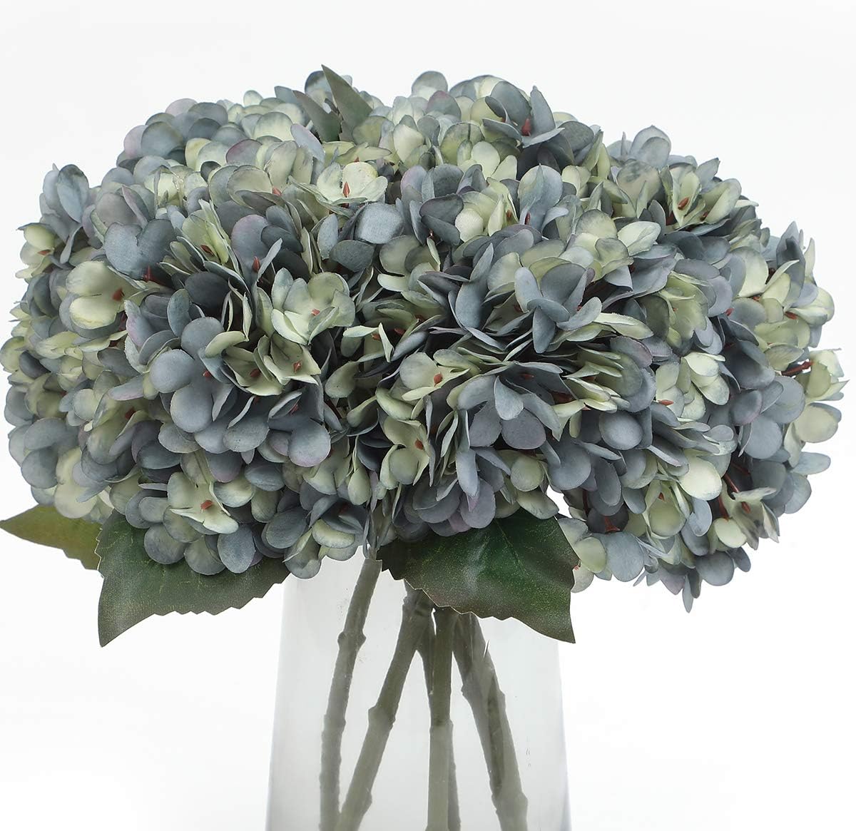 Kimura's Cabin 6pcs Silk Hydrangeas Artificial Flowers,Deep Lake Blue