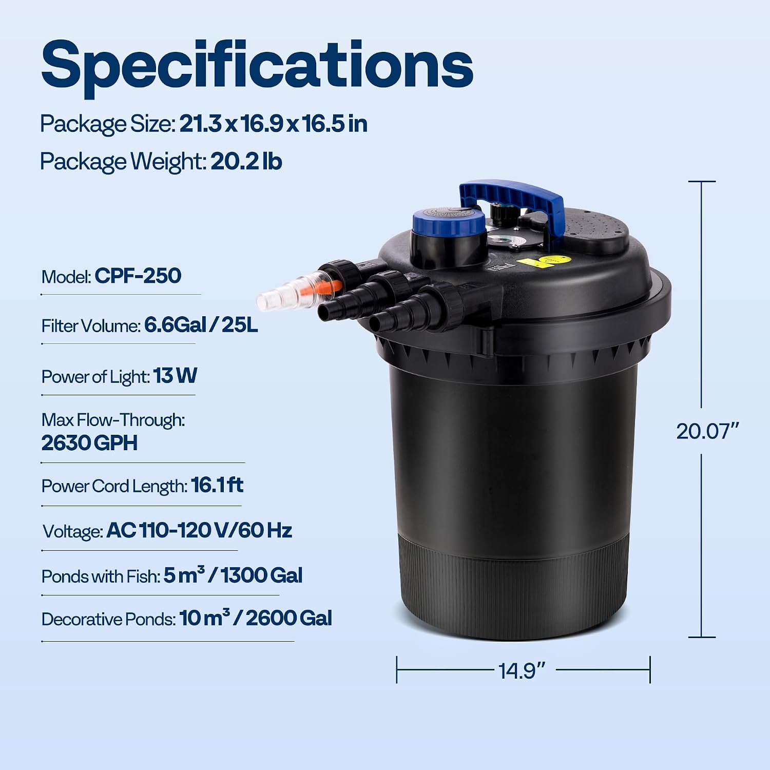VIVOHOME 2630GPH Bio Pressure Pond Filter with 13W Light for Various Ponds