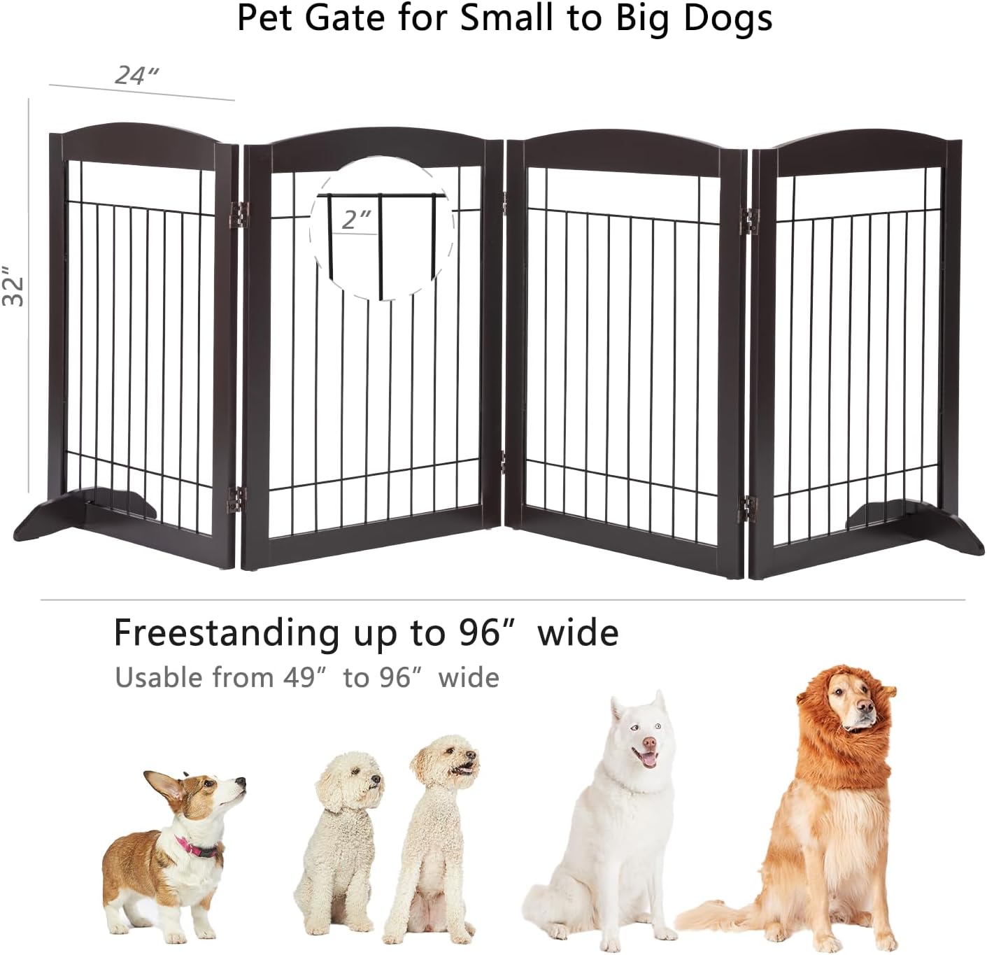 PAWLAND Extra Wide Foldable Dog gate for Doorway, Indoor, 72“ Wide, 30" H