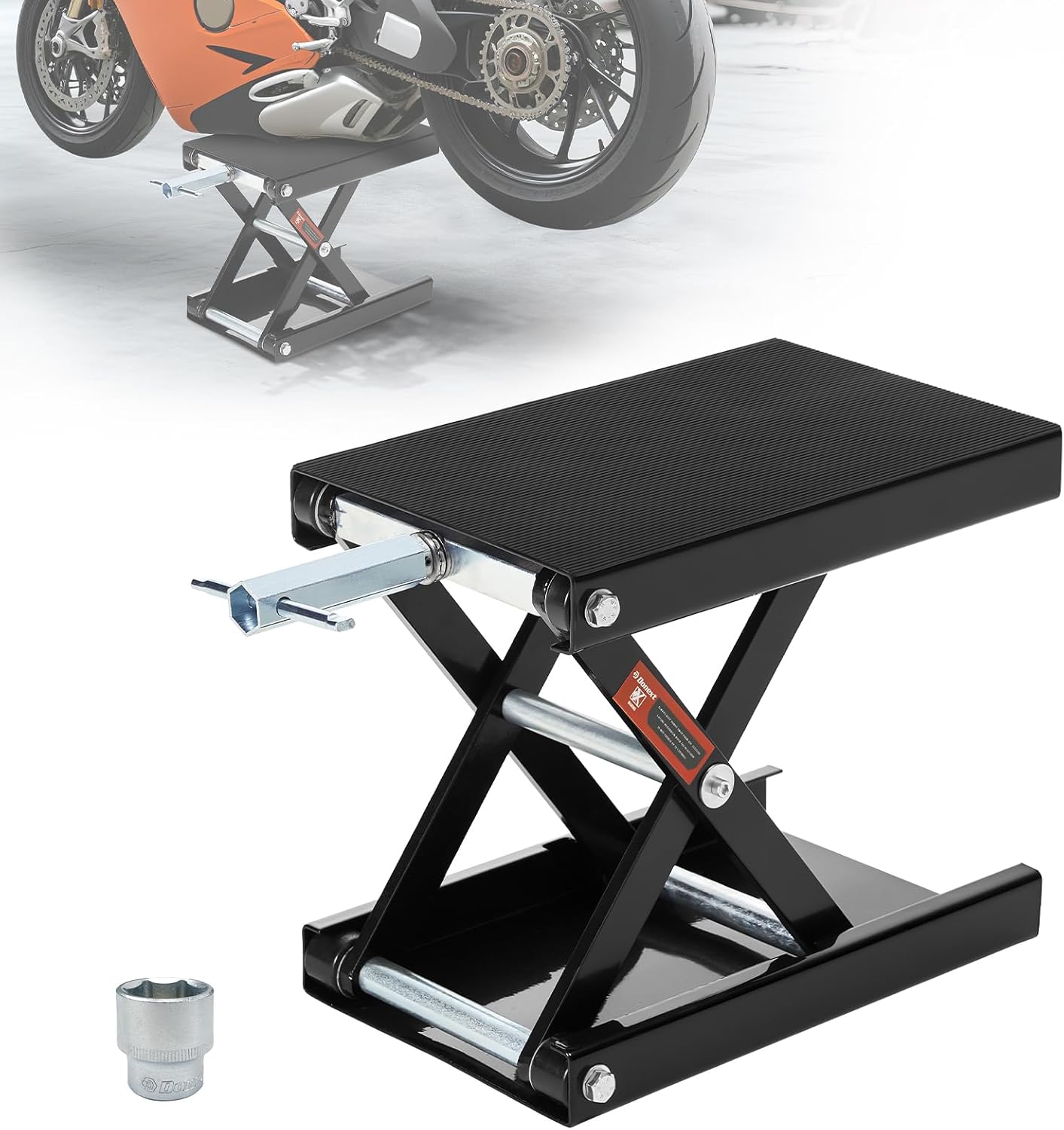 Motorcycle Lift Scissor Jack, 1200 LB Capacity Wide Deck Hoist Stand Maintenance Bikes ATVs Garage Repair Center Stand Lift Jack, Red