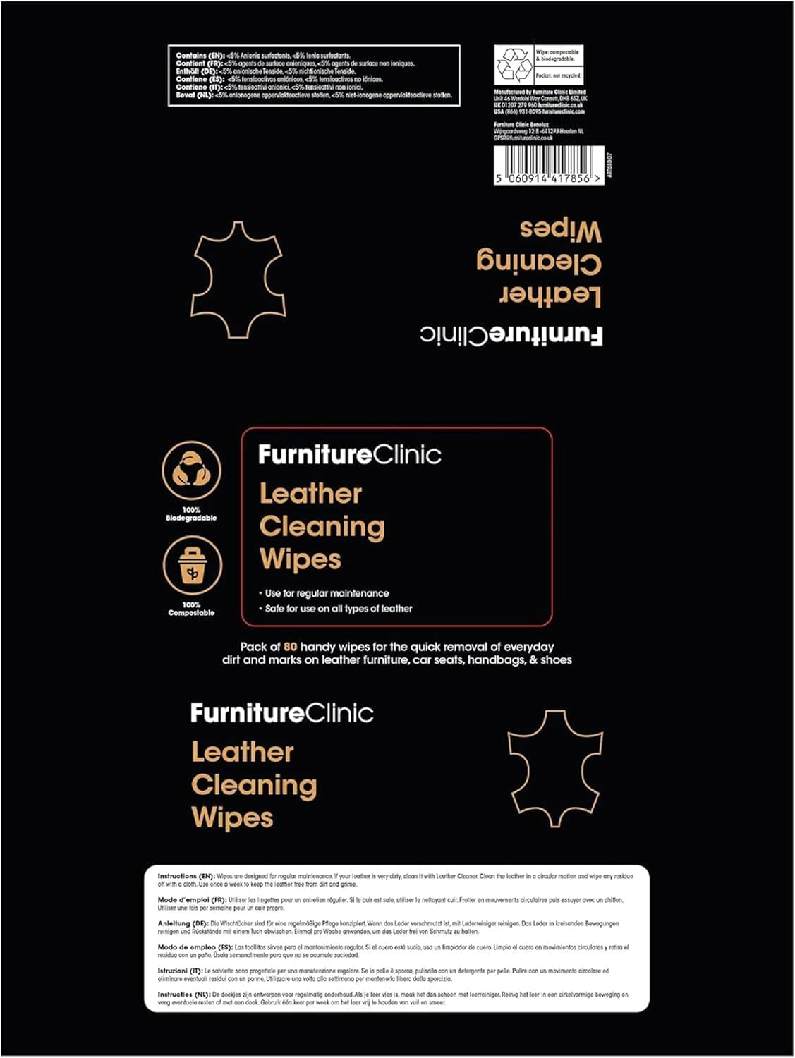 Furniture Clinic Large Leather Care Kit | Leather Cleaner + Conditioning Protection Cream for Furniture | Two 17oz Bottles + 1 Sponge & 1 Cloth | Restore Leather Couches, Car Seats, Jackets, & Boots