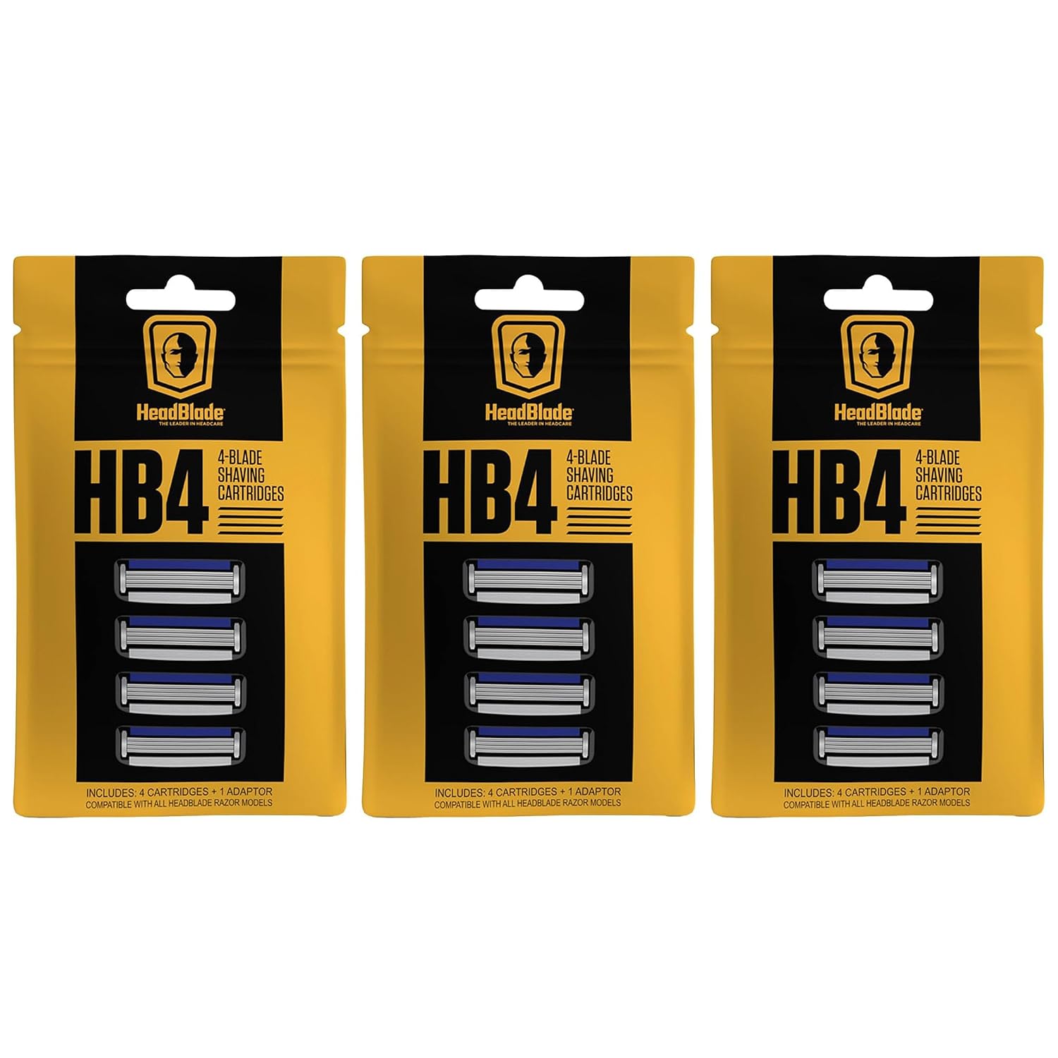 HeadBlade Men's HB4 Refill Shaving Razor Blades. Stainless Steel Blades for No Tugging or Pulling, Shave Less, Works for Face, Body, and Scalp (Pack of 1)