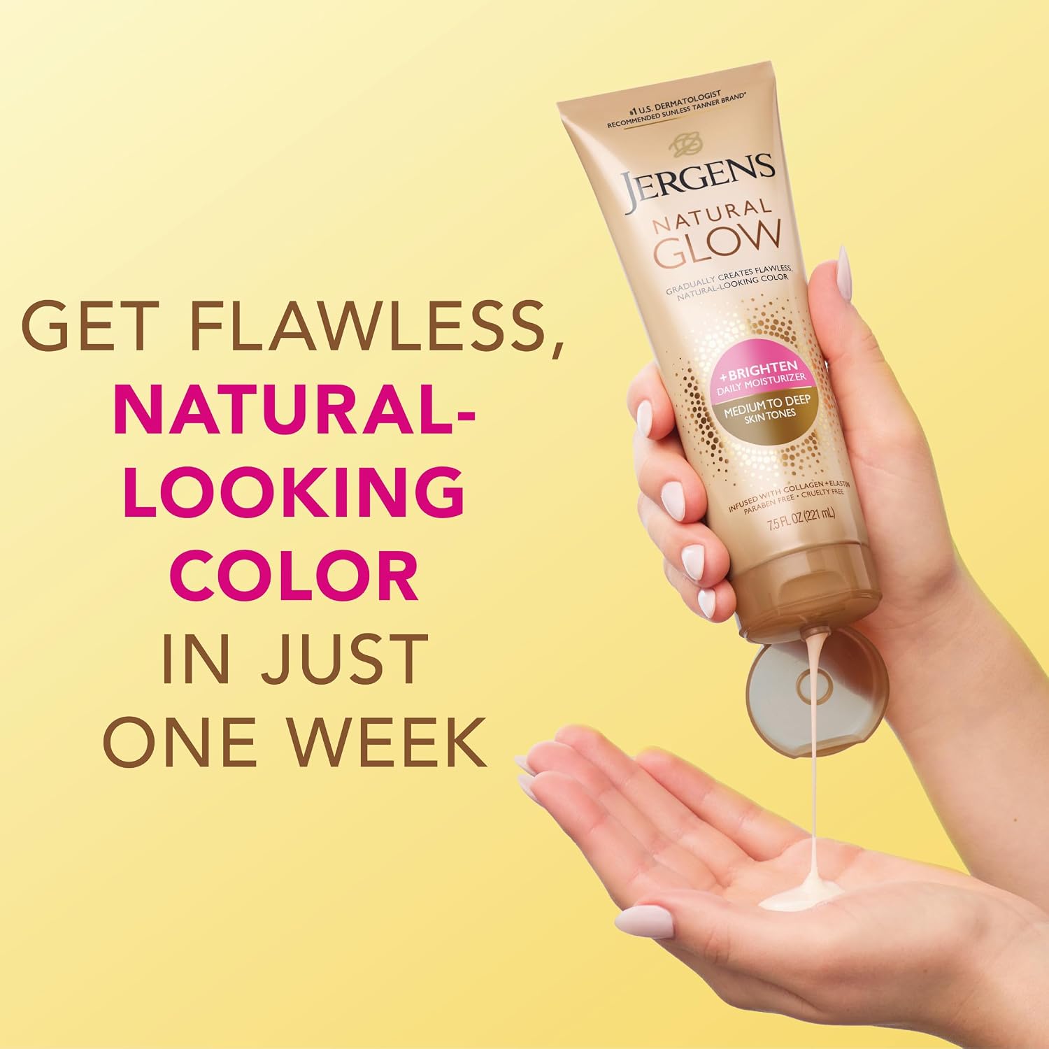 Jergens Natural Glow Self Tanner Body Lotion, Sunless Tanning, Medium to Deep Skin Tone, Daily Moisturizer with Coconut Oil, Vitamin E and Antioxidants, 7.5 Oz | Sunless Tanning, Daily Moisturizer, Coconut Oil, Vitamin E & Antioxidants, Gradual Color Dev…