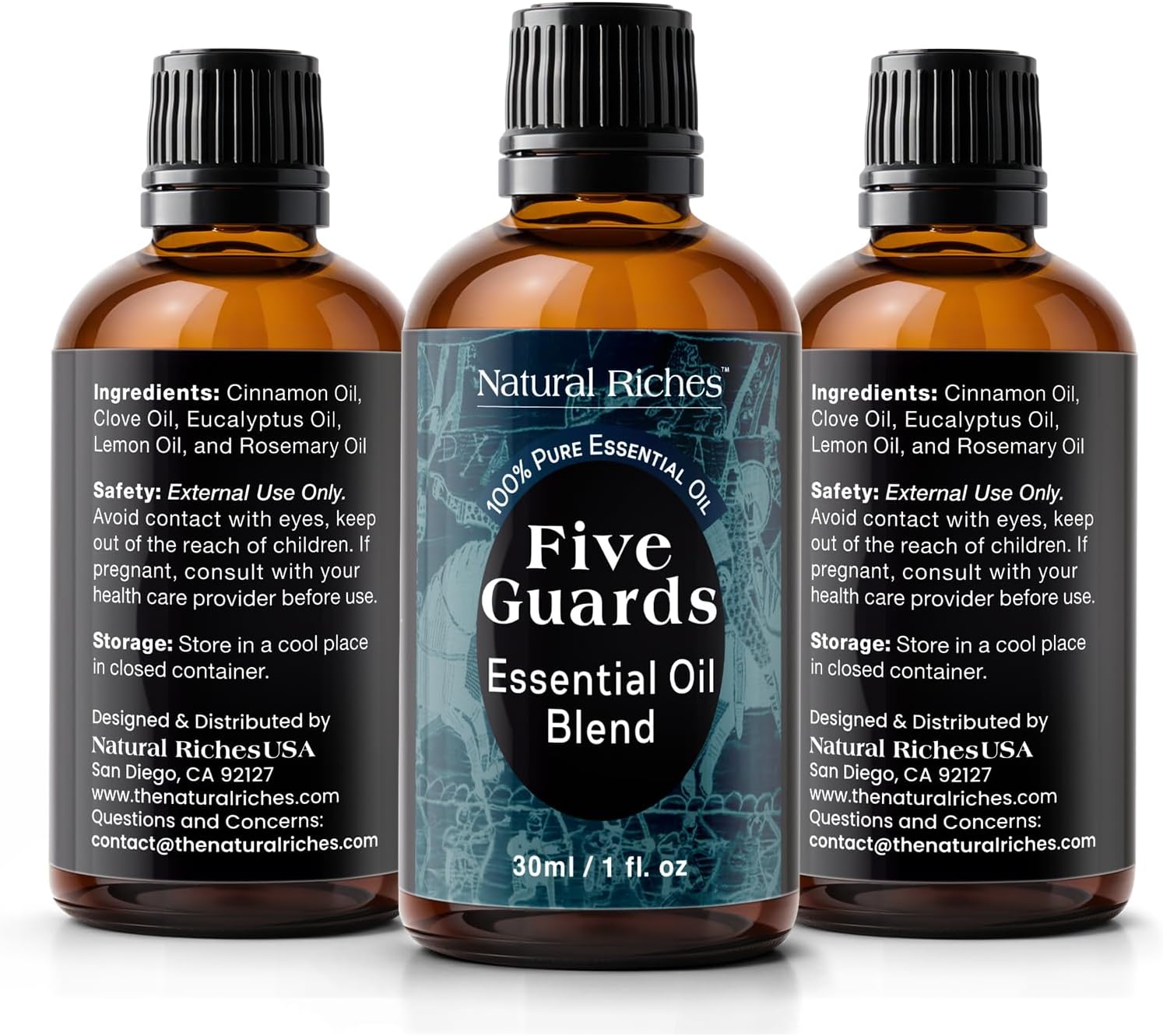 Five Guards Essential Oil Blend 30 ml Health Shield for Aromatherapy | With Clove, Cinnamon, Lemon, Rosemary & Eucalyptus - Natural Riches