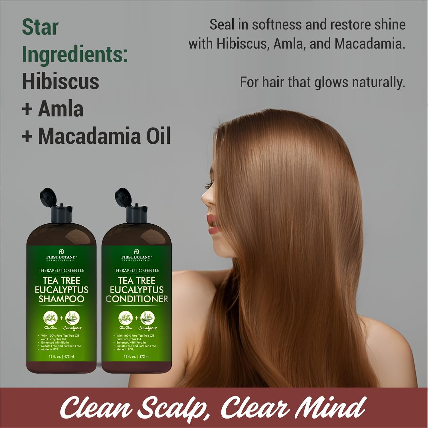 First Botany Tea Tree Mint Shampoo & Conditioner for Men & Women - Pure Tea Tree & Peppermint Oil - Fights Hair Loss, Dandruff, Lice & Itchy Scalp