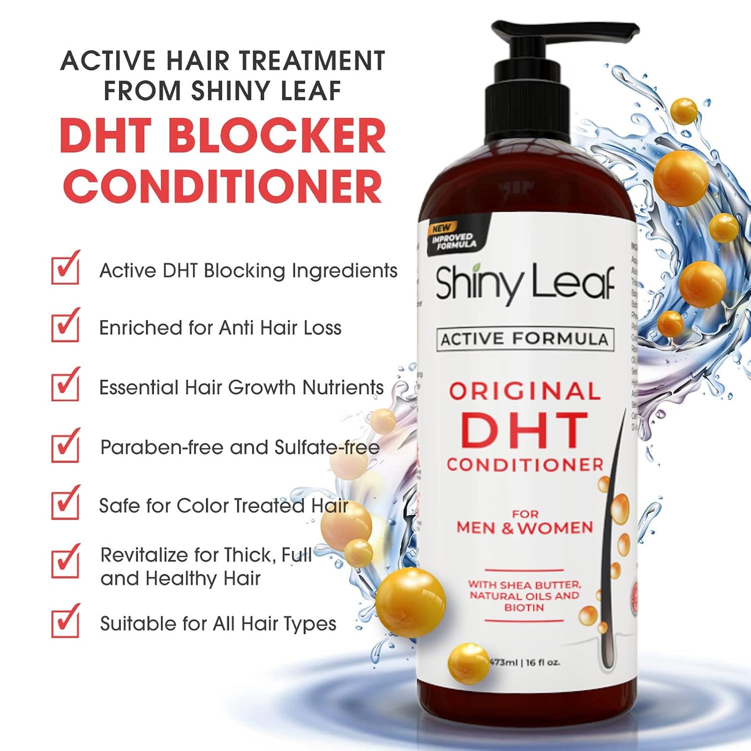 Shiny Leaf DHT Blocker Shampoo and Conditioner Set with Biotin, 2 x 16 oz | DHT blocker shampoo and conditioner with biotin, rosemary oil and asparagus extract for thinning hair. For men and women