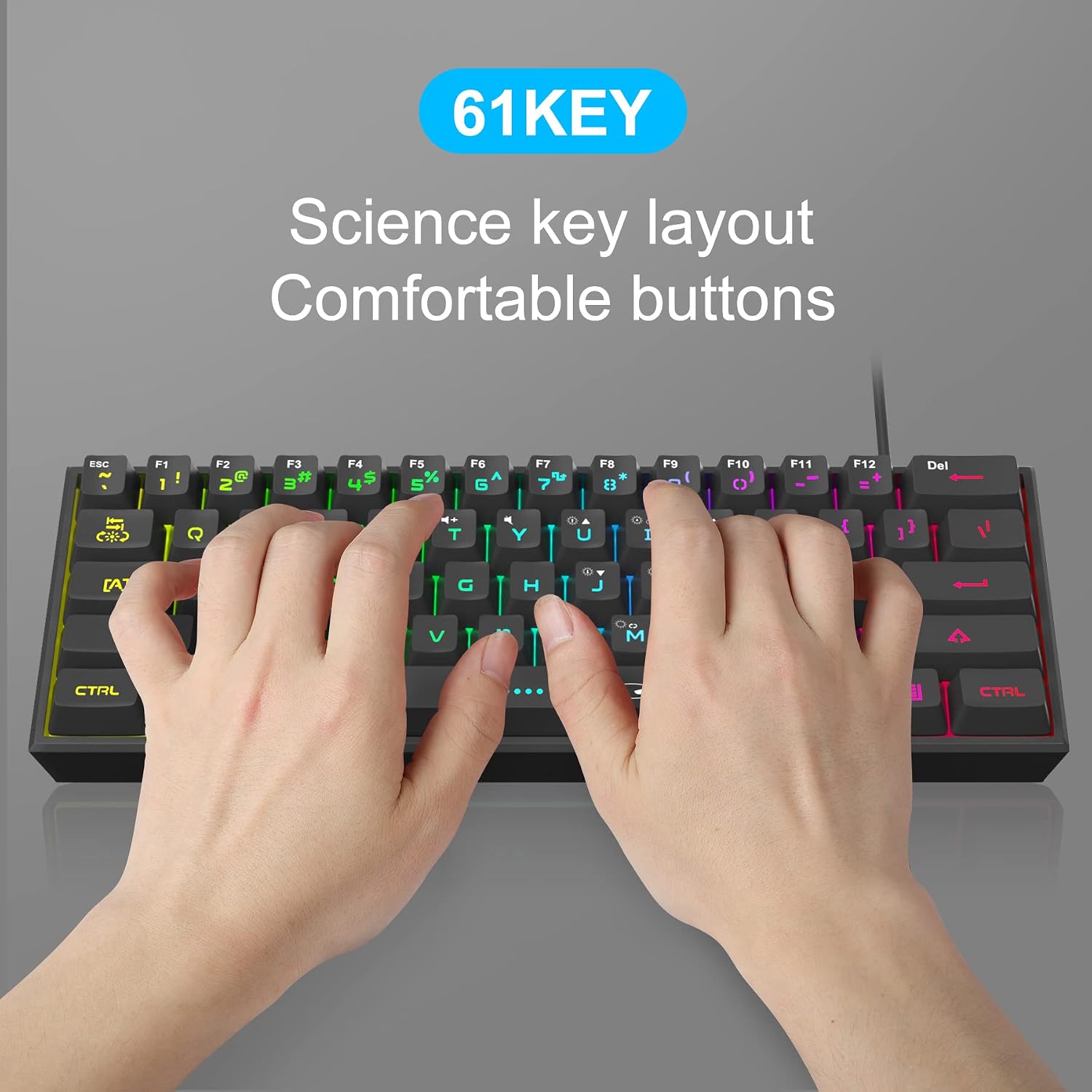 MageGee Mini 60% Gaming Keyboard, RGB Backlit 61 Key Ultra-Compact Keyboard