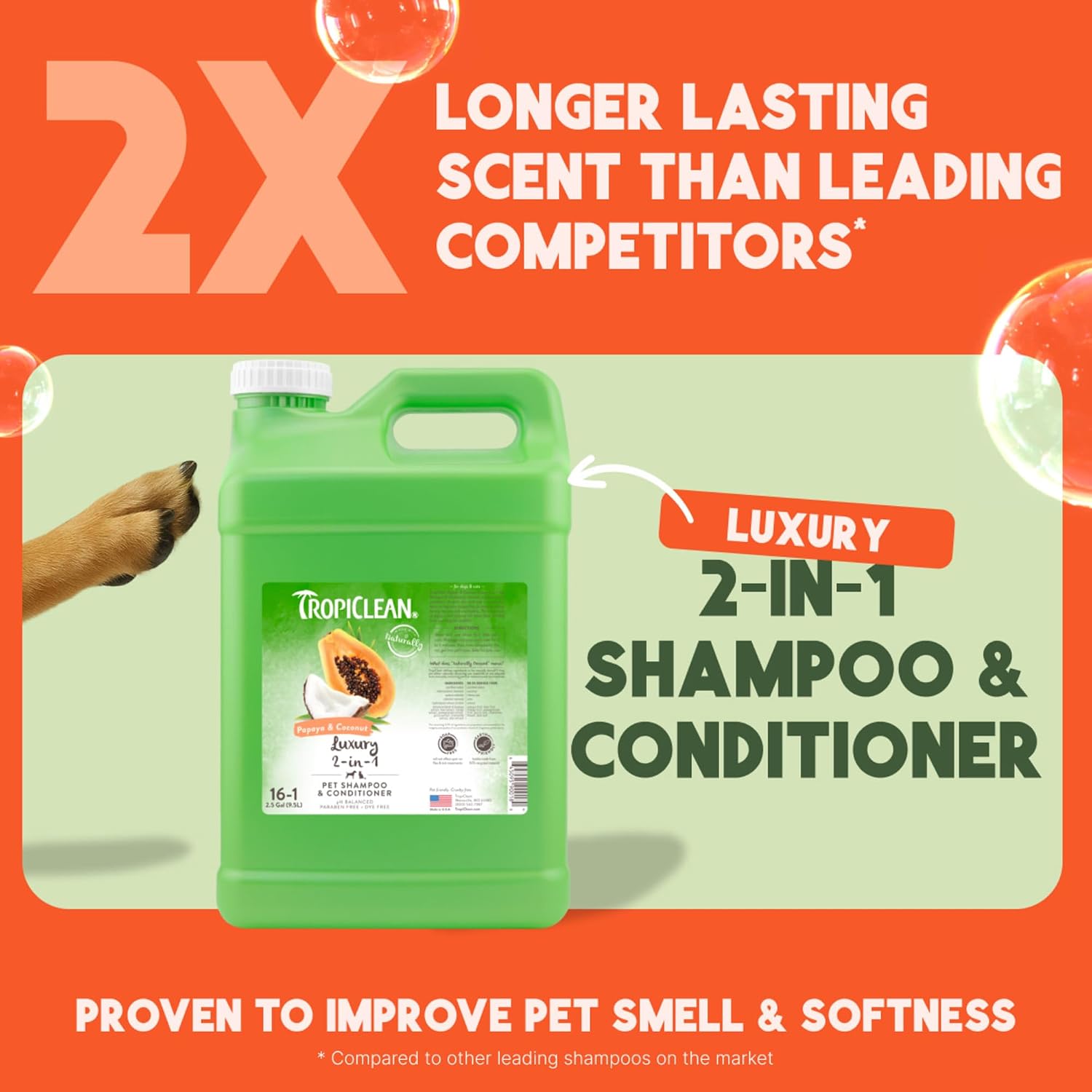 TropiClean Deodorizing Dog Shampoo, Berry & Coconut Scent, 2.5 Gallon