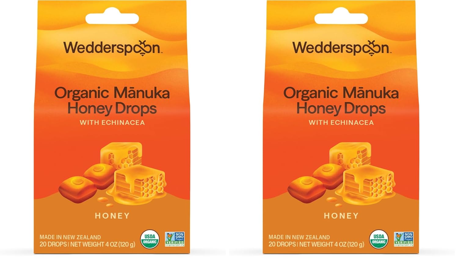 Wedderspoon Organic Manuka Honey Drops, Honey & Echinacea, 20 Count | USDA Organic | Genuine New Zealand Honey, Natural Remedy for Dry Throat | USDA Organic, Genuine New Zealand Honey, Natural Remedy for Dry Throat