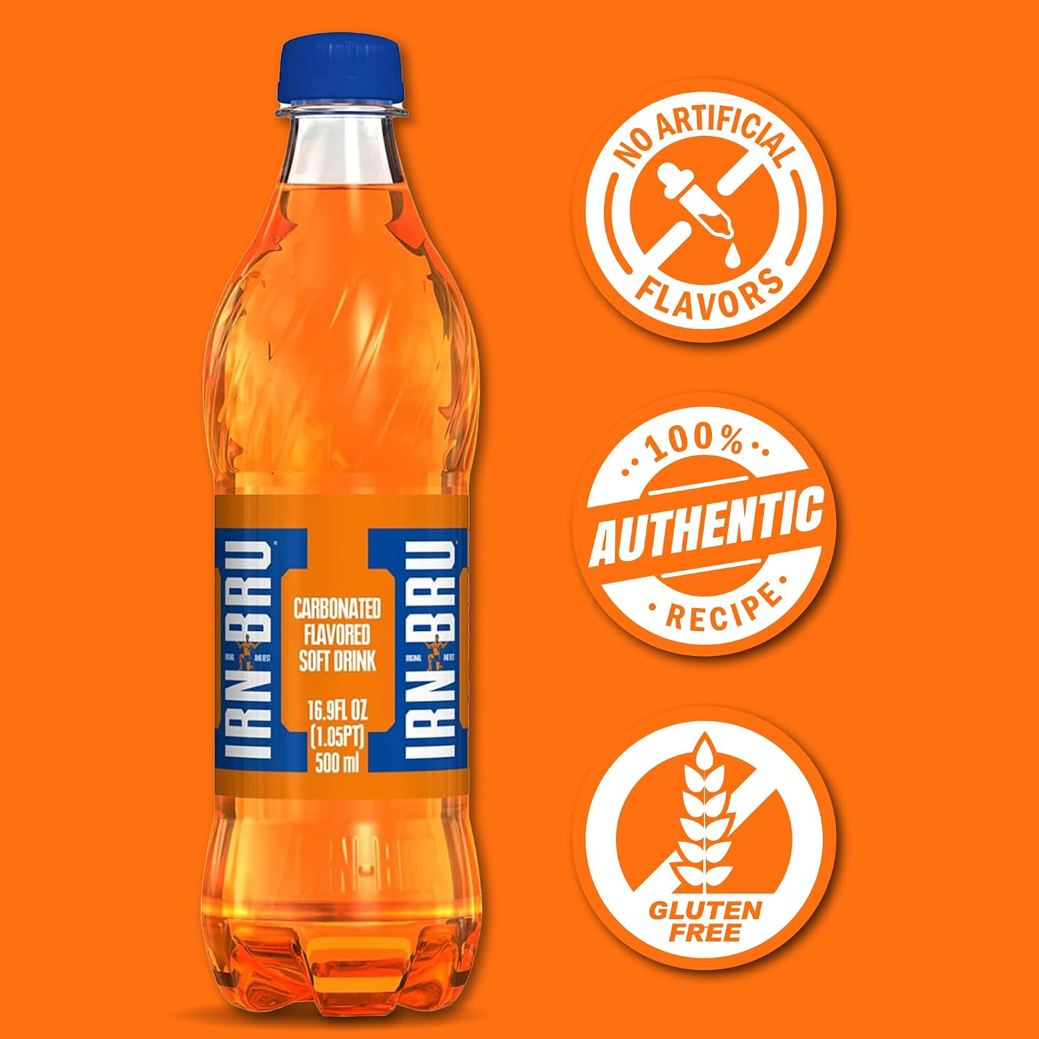 IRN-BRU Original Scottish Sparkling Soda, Citrus Flavored Carbonated Drink - Sparkling Flavored Soft Drink, 32 Flavor Recipe, 16.9 fl oz Bottles, Pack of 12