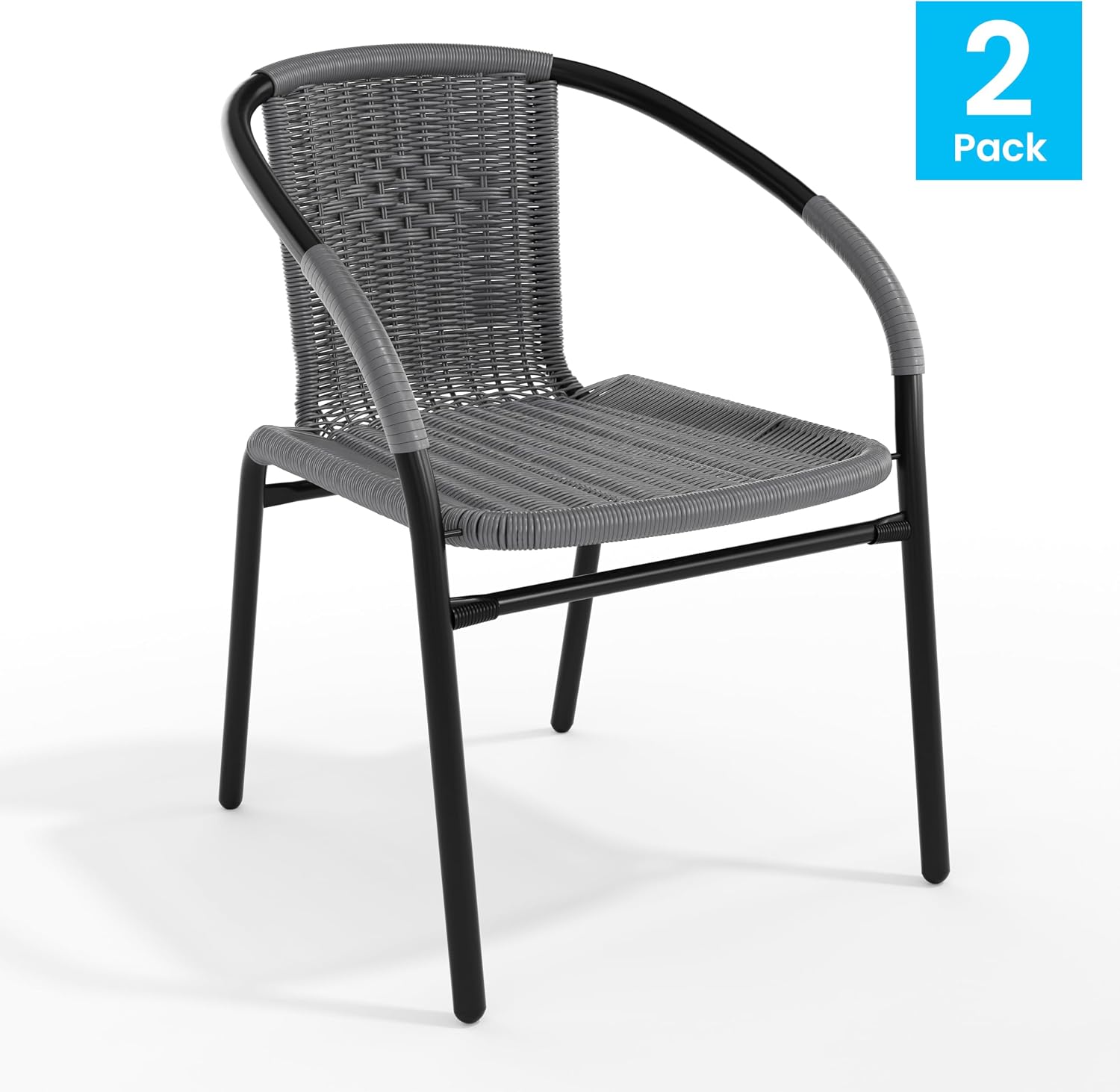 Flash Furniture Lila Modern Rattan Indoor/Outdoor Stackable Dining Chairs, Stacking Rattan Bistro Chairs for Patio or Restaurant, Set of 4, Brown | Commercial Grade, Indoor/Outdoor Use