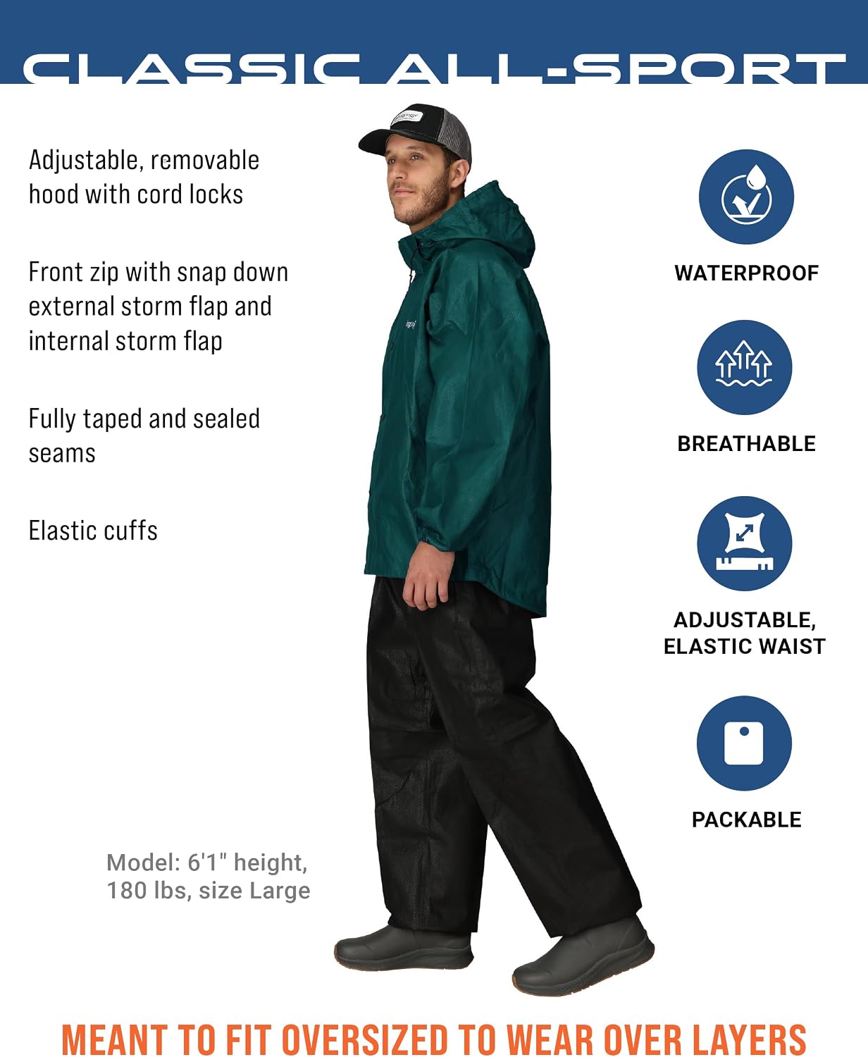 FROGG TOGGS Men's Classic All-Sport 3-Layer Waterproof Breathable Rain Suit | 2-Piece Rainwear, Adjustable Hood Raincoat, Rain Pants Ideal for Fishing, Golf, Motorcycling, Hunting, Camping, Outdoors