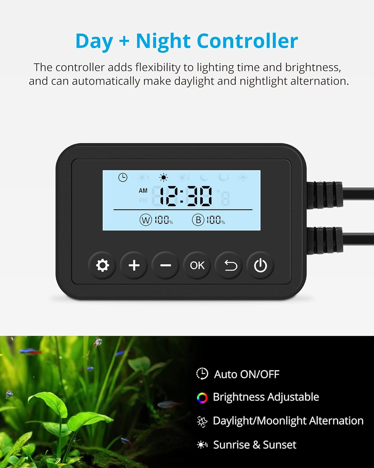 NICREW SkyLED Plus Aquarium Plant Light, Freshwater Fish Tank Light with Ramp Up and Dim Down
