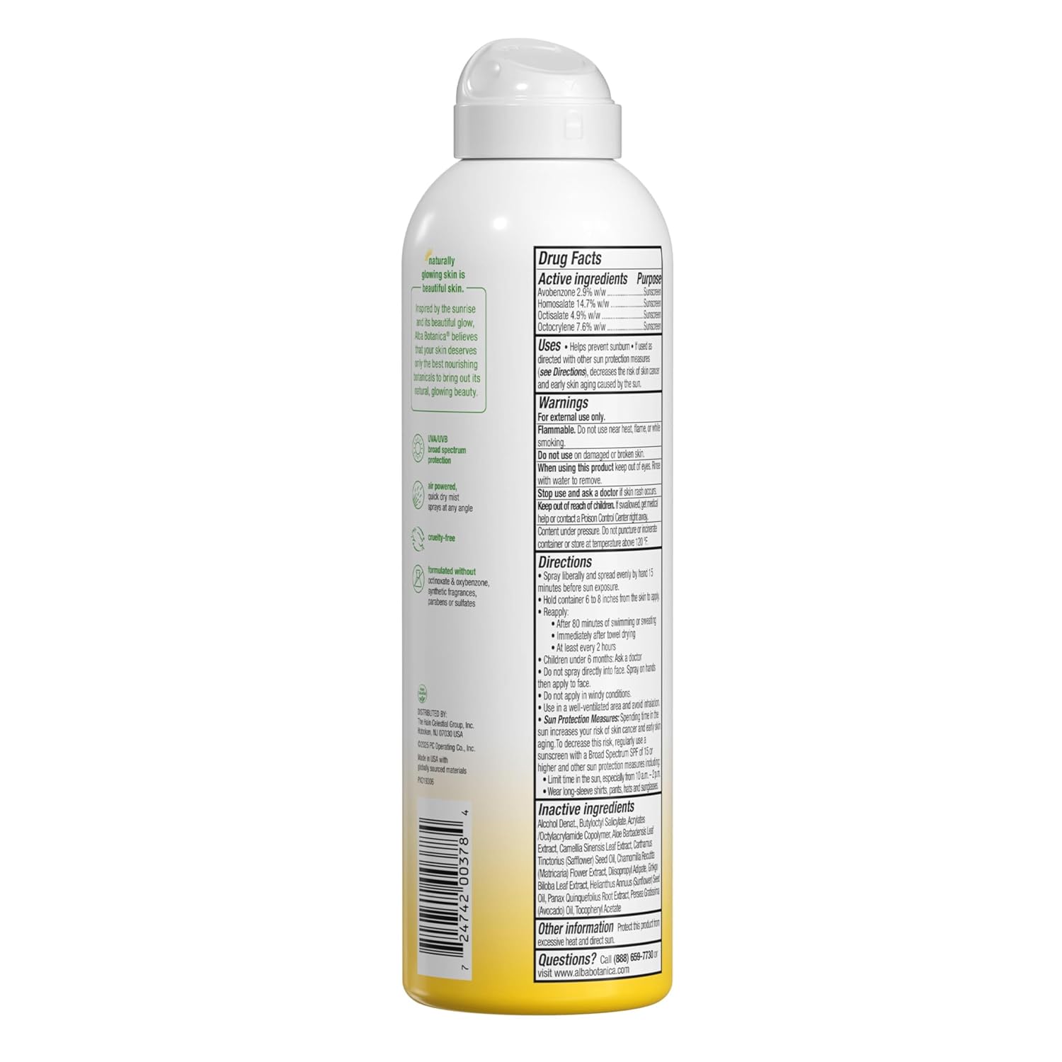Alba Botanica Sport Sunscreen Spray for Face and Body, SPF 50, 5 fl oz Bottle