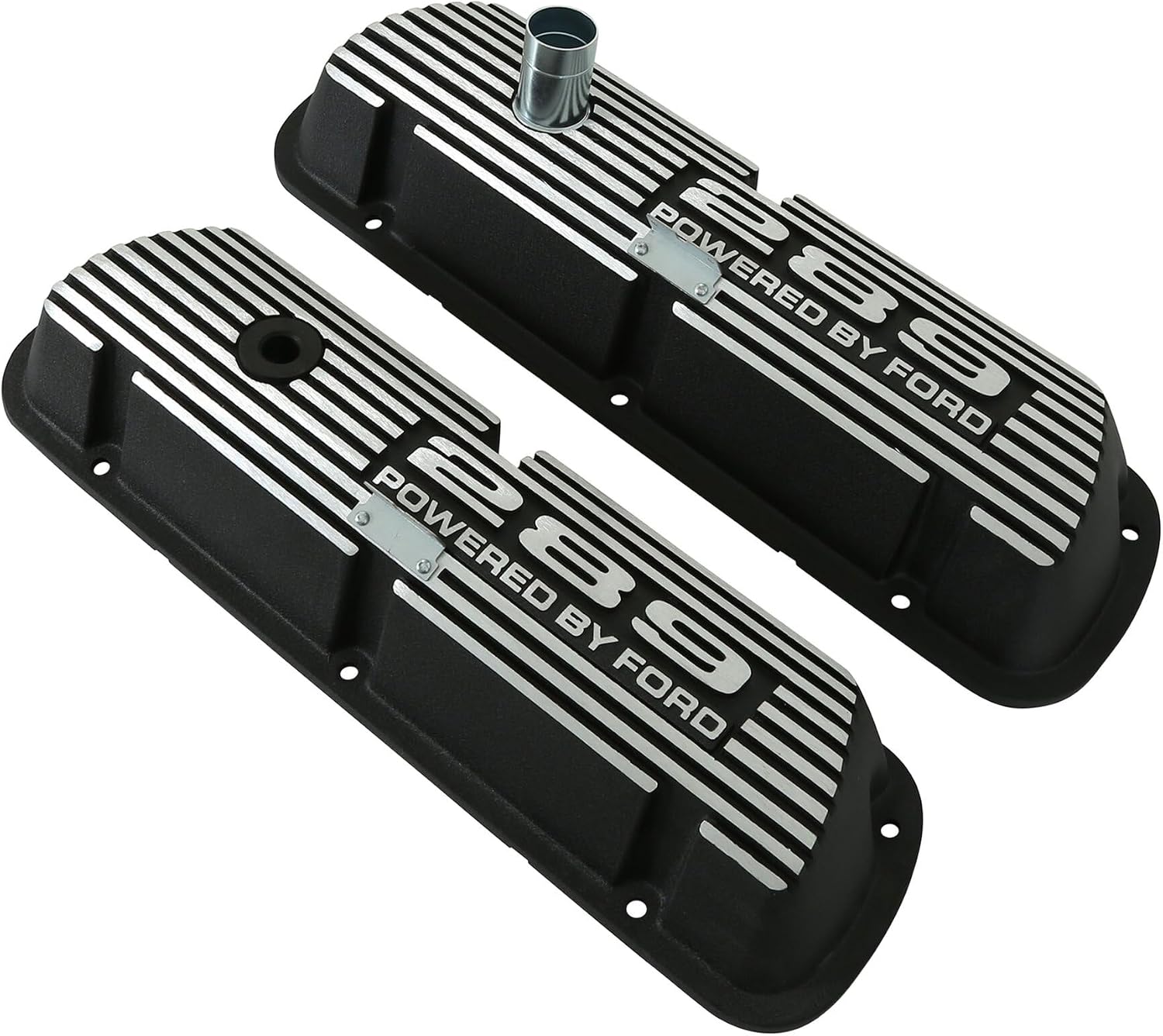 Aluminum Valve Covers with Official 289" "Powered by Ford Lettering in a Silver Powder Coated Finish, Compatible with 1964-1973 Ford Mustang