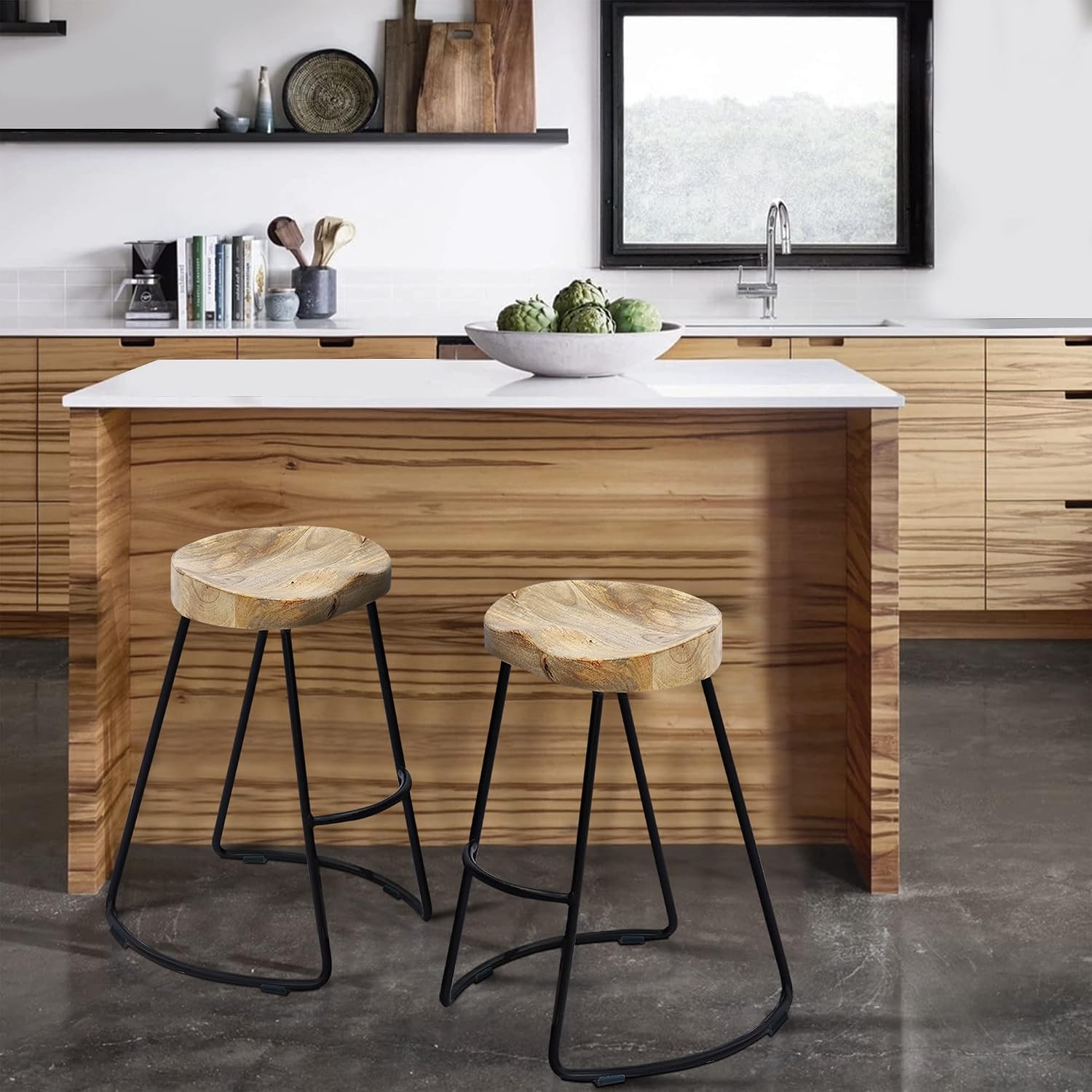 The Urban Port 24 Inch Wooden Saddle Seat Barstool
