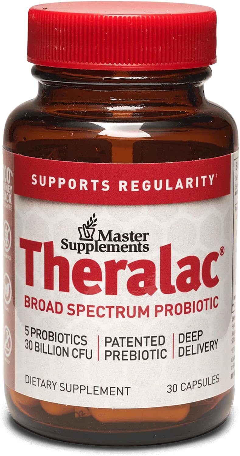 Master Supplements Theralac - 30 Capsules - Multi-Strain Probiotic for Optimal Gut Health + Gas & Bloating Relief - Gluten Free - 30 Servings