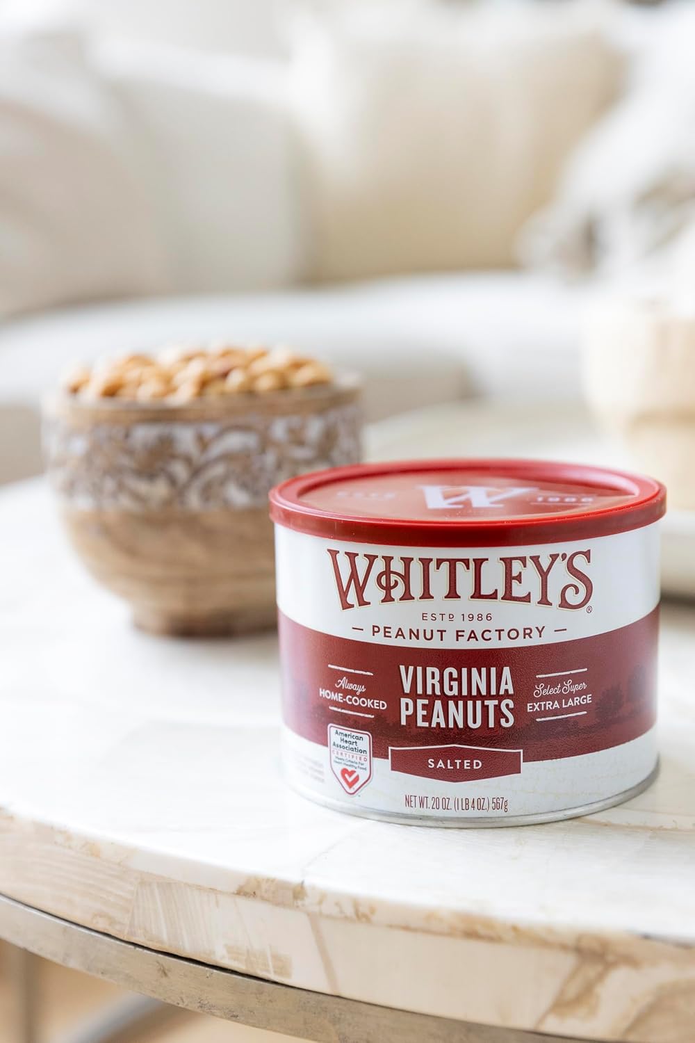 Whitley’s Salted Virginia Peanuts, Super Extra Large, Home Cooked 40 oz | Small Batch Roasted, Hand Seasoned, Vacuum-Sealed Tin, Coconut & Peanut Oil, Gluten Free, Cholesterol Free, 2.5 Pounds