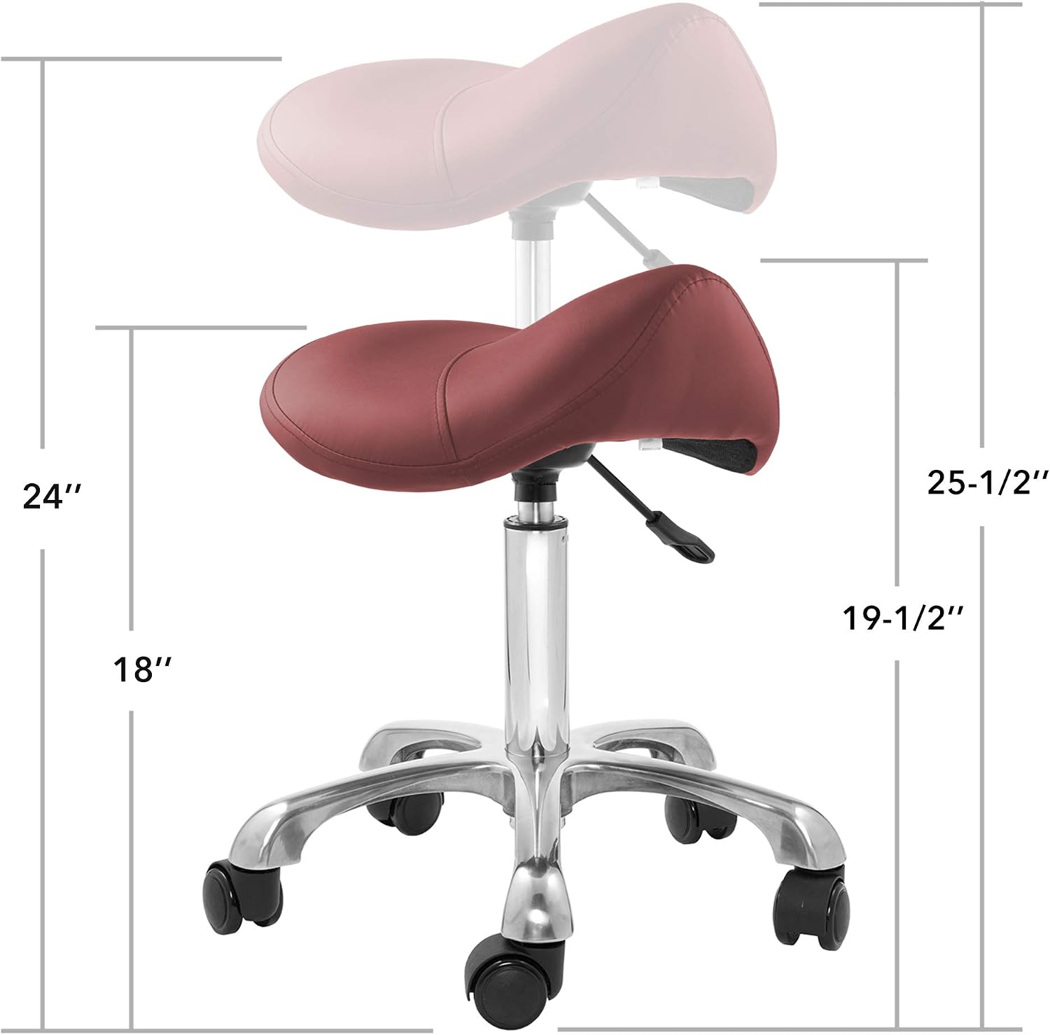 Saloniture Professional Ergonomic Saddle Stool, Black - Adjustable Hydraulic Seat, Rolling Spa Salon, Massage