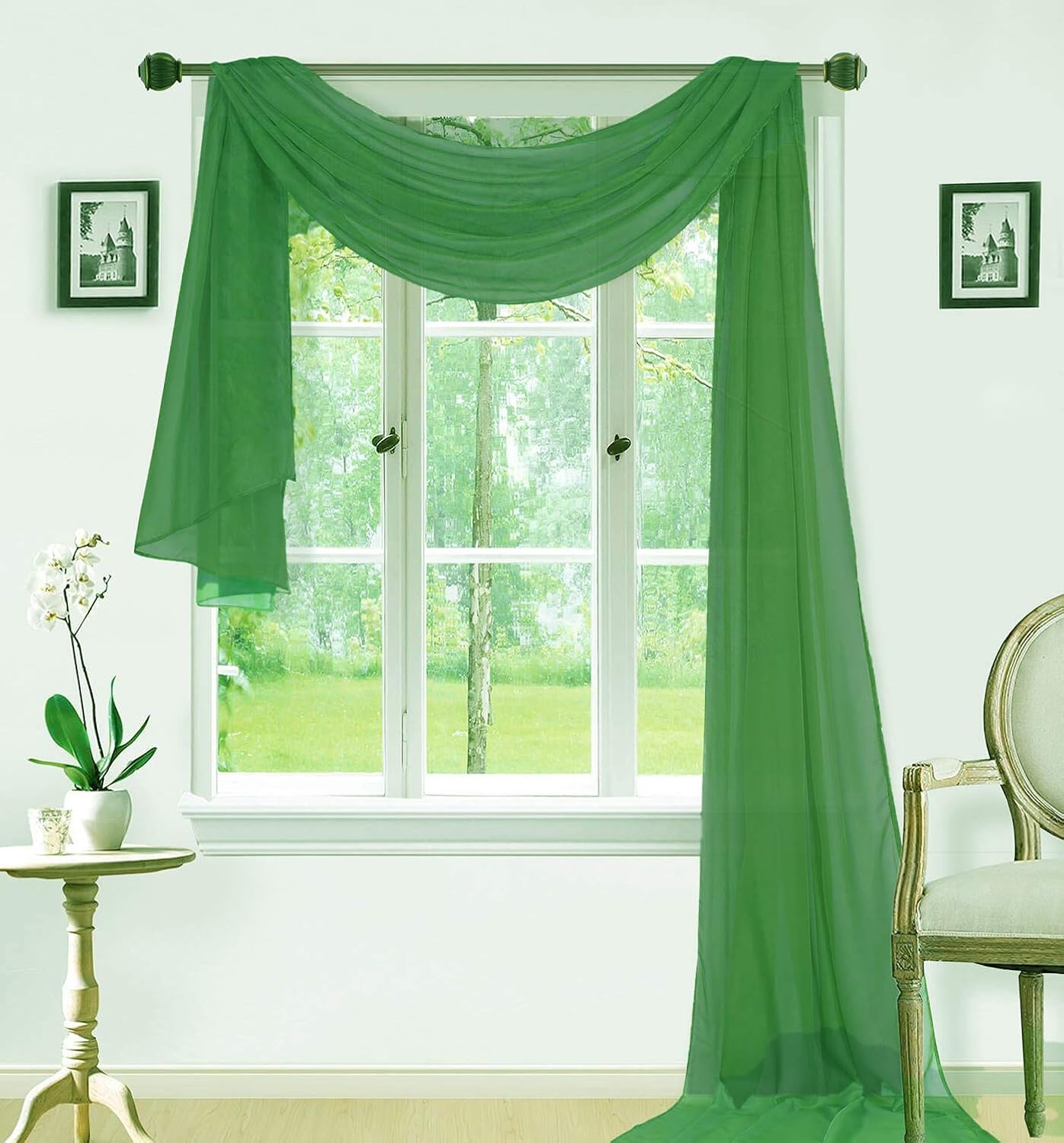 Sapphire Home Window Scarf Valance Curtains - Extra Long Sheer Valances for Windows - Voile Swag Curtains for Living Room, Kitchen, and Bedroom Decor