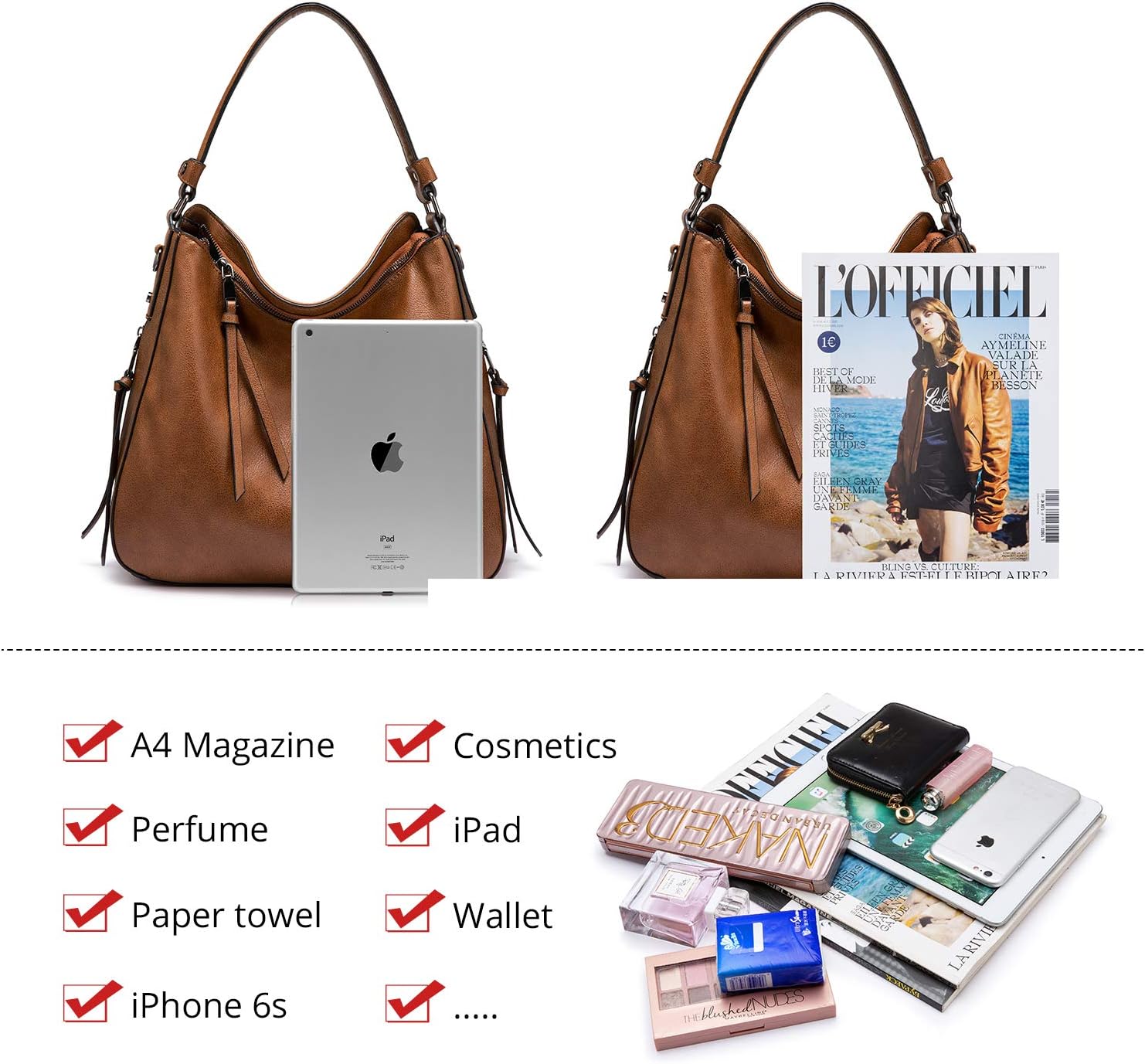 Hobo Crossbody Bag for Women, Designer Shoulder Purse Handbags